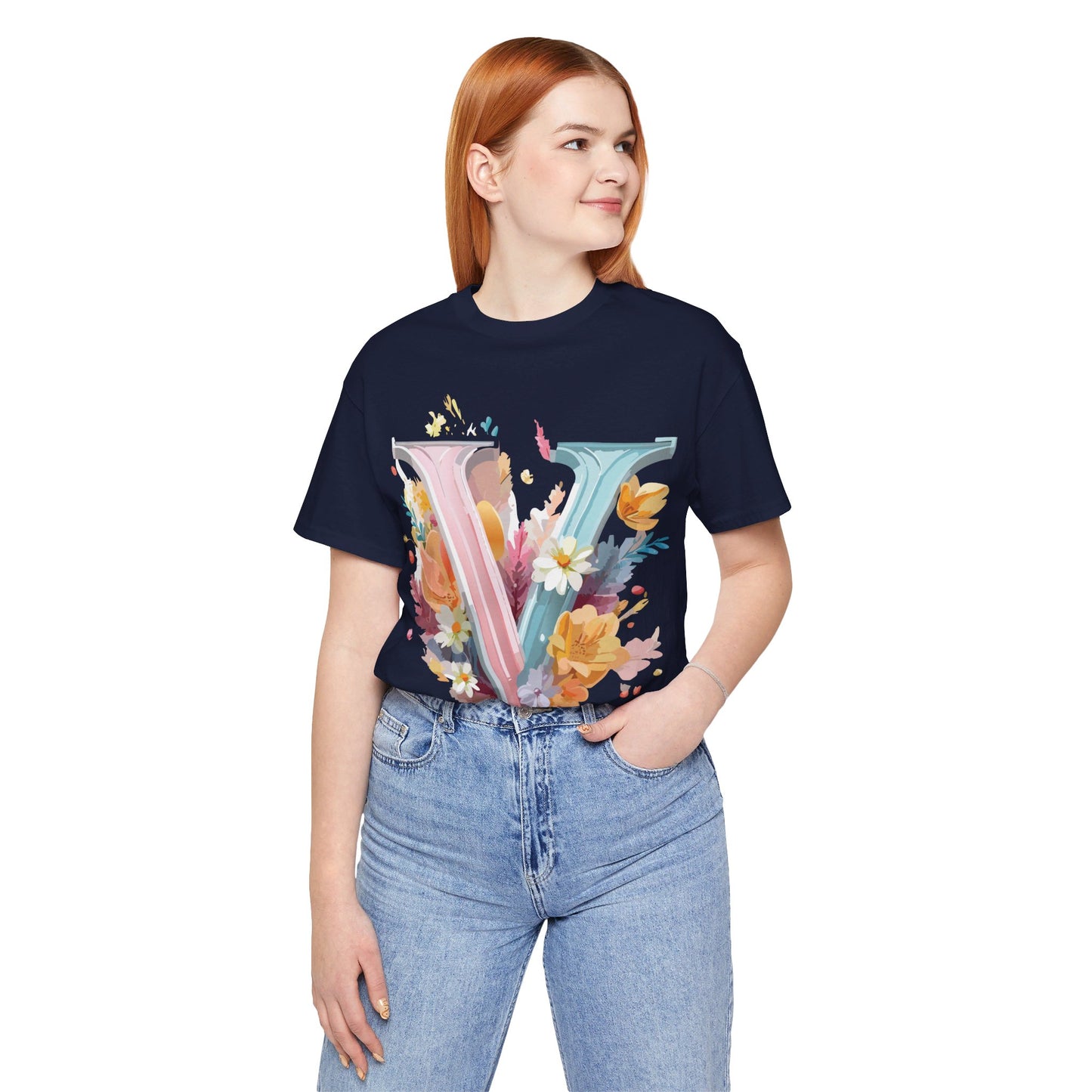 Natural Cotton Tee Shirt - Letters Collection - V Printify