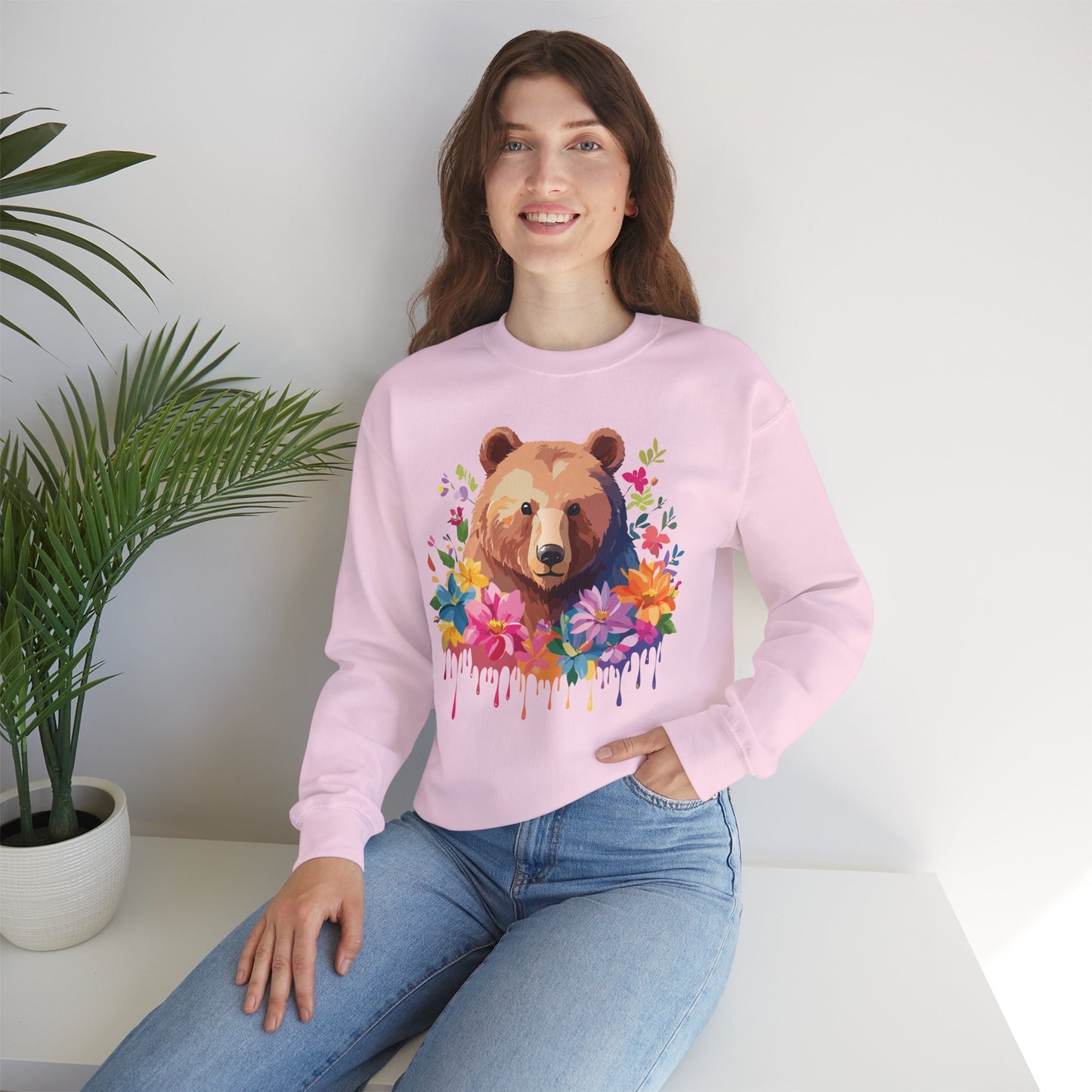 Unisex Floral Bear Sweatshirt, Animals Sweatshirt, Floral Sweatshirt, Art Design Sweatshirt
