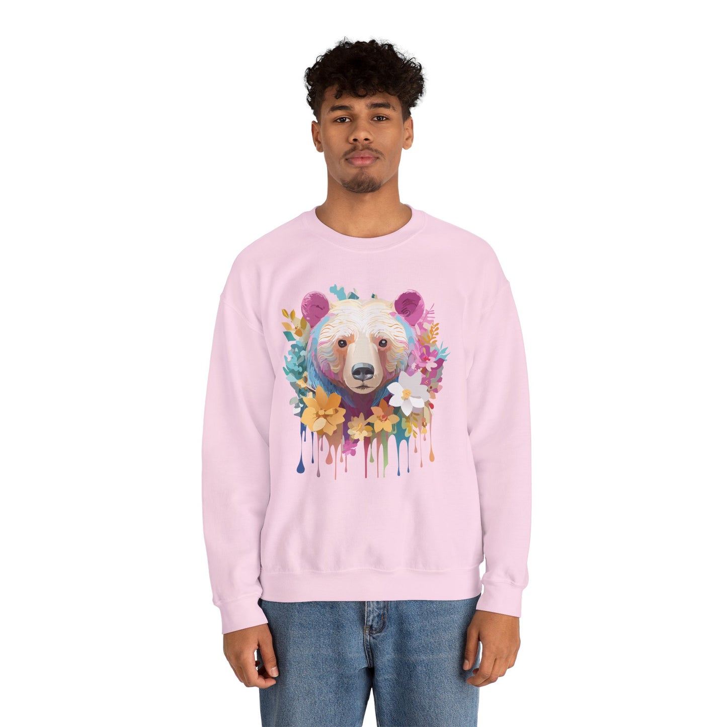 Unisex Floral Bear Sweatshirt, Animals Sweatshirt, Floral Sweatshirt, Art Design Sweatshirt