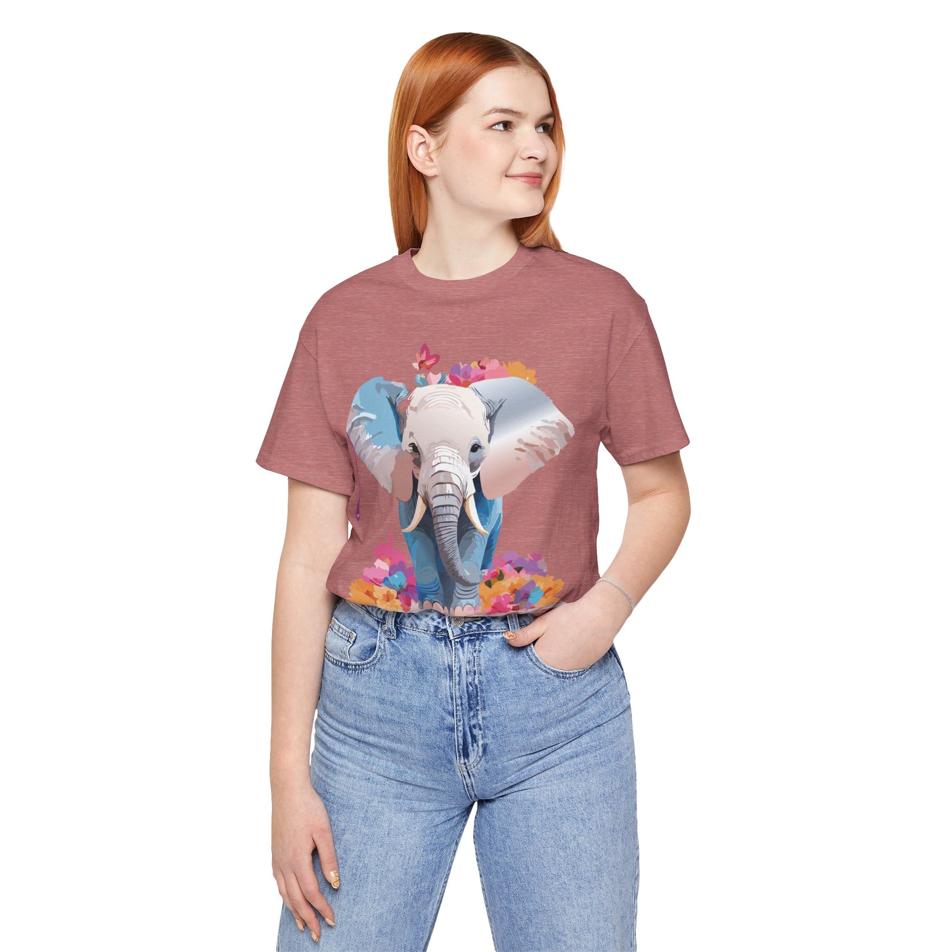 Natural Cotton Tee Shirt with Elephant Printify