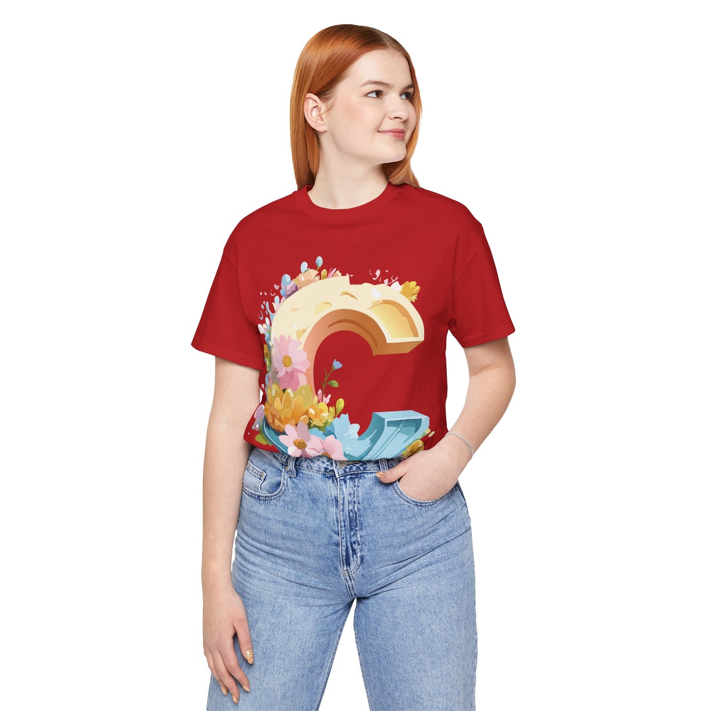 Natural Cotton Tee Shirt - Letters Collection - C Printify