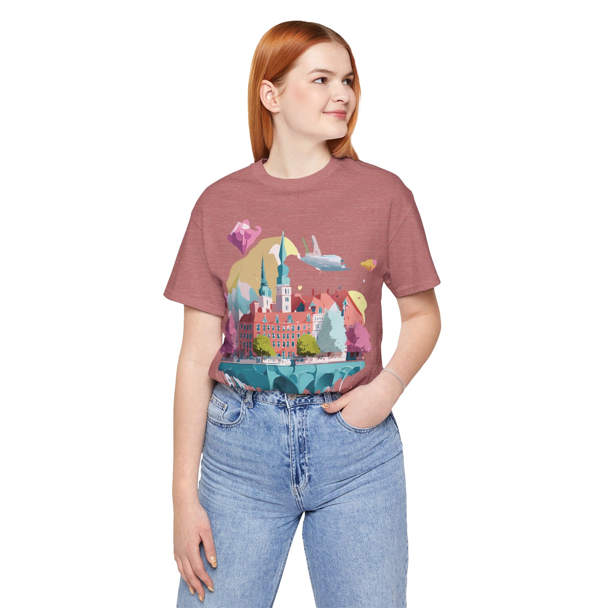 Natural Cotton Tee Shirt - Beautiful Places Collection - Warnemünde and Rostock - Germany Printify