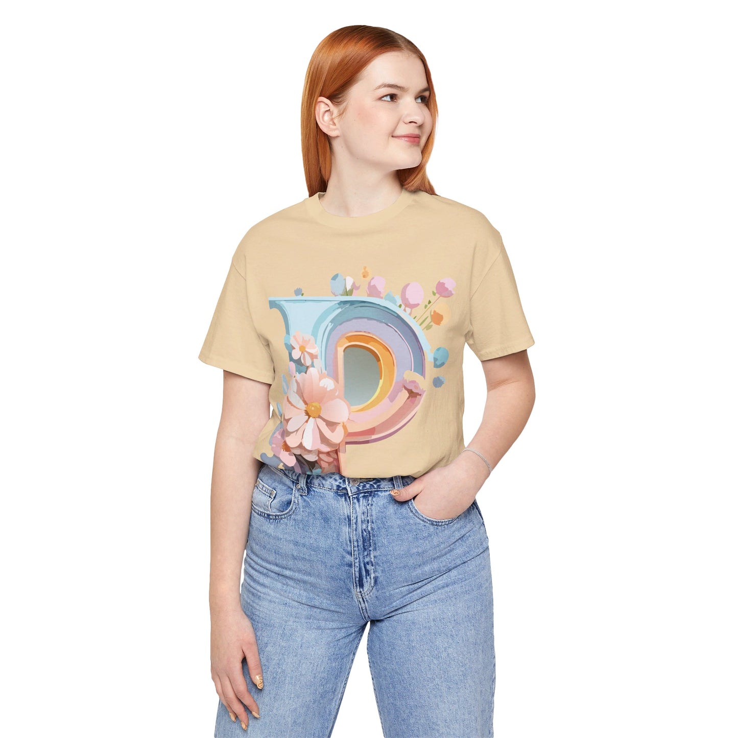 Natural Cotton Tee Shirt - Letters Collection - P Printify