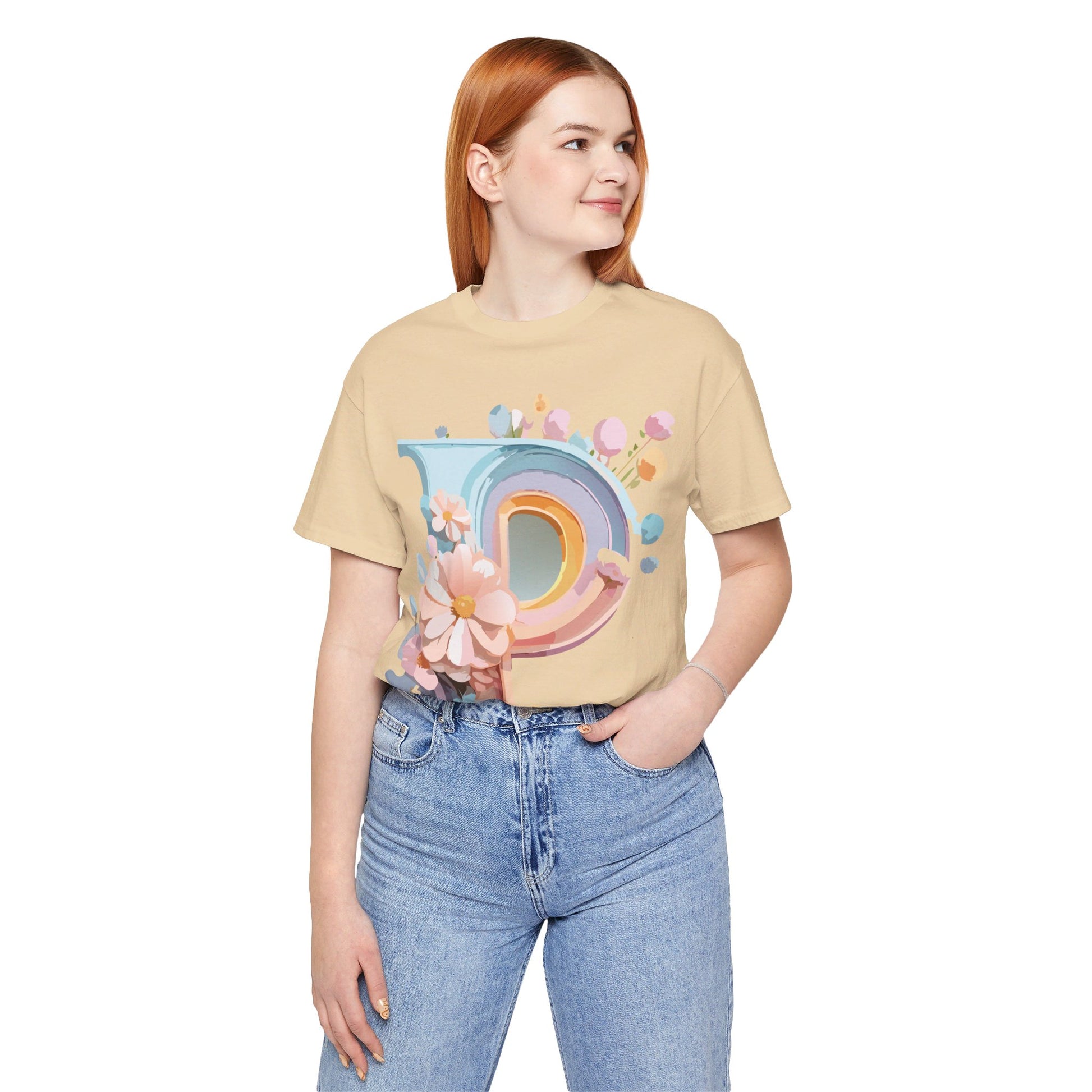 Natural Cotton Tee Shirt - Letters Collection - P Printify