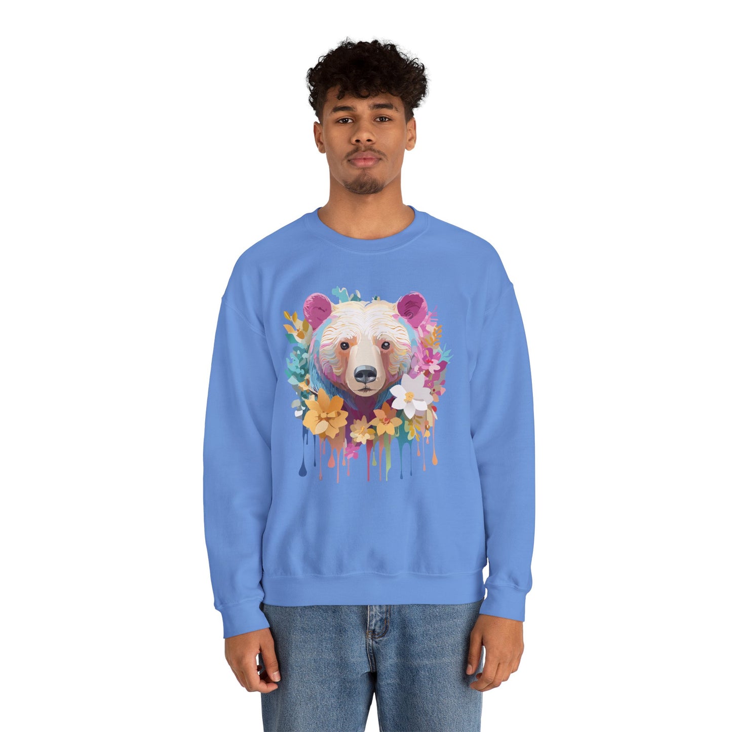 Unisex Floral Bear Sweatshirt, Animals Sweatshirt, Floral Sweatshirt, Art Design Sweatshirt