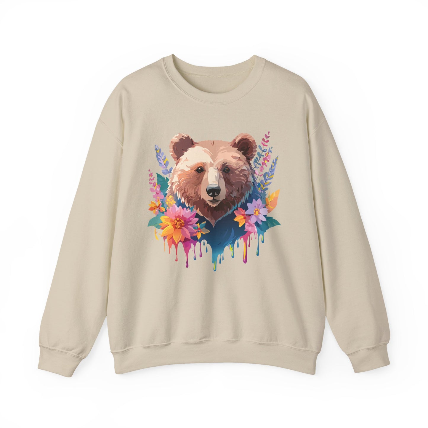 Unisex Floral Bear Sweatshirt, Animals Sweatshirt, Floral Sweatshirt, Art Design Sweatshirt