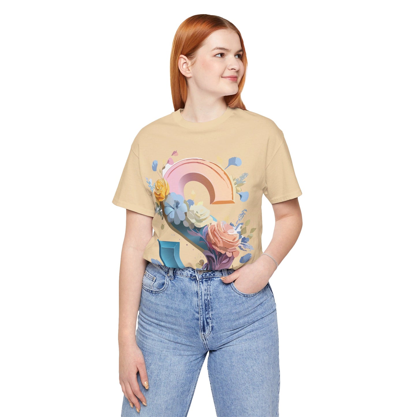 Natural Cotton Tee Shirt - Letters Collection - S Printify