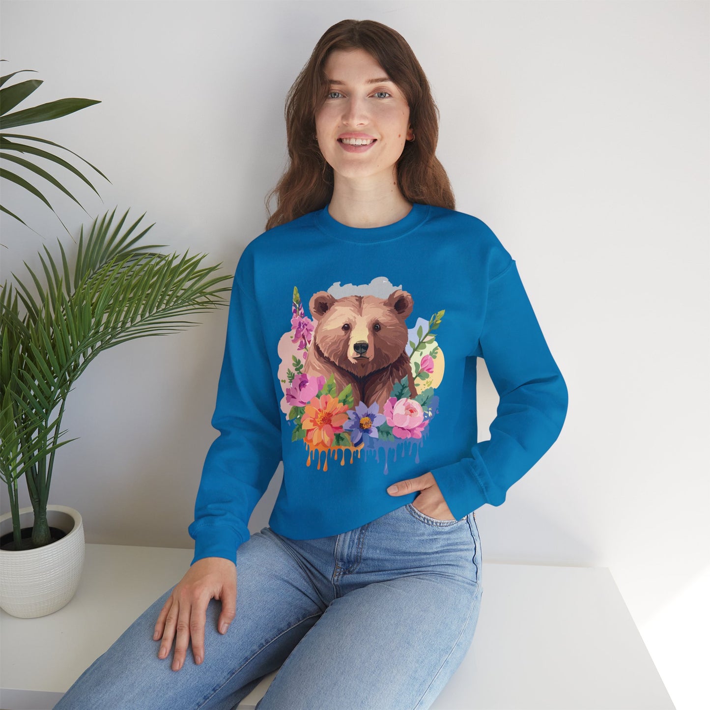 Unisex Floral Bear Sweatshirt, Animals Sweatshirt, Floral Sweatshirt, Art Design Sweatshirt