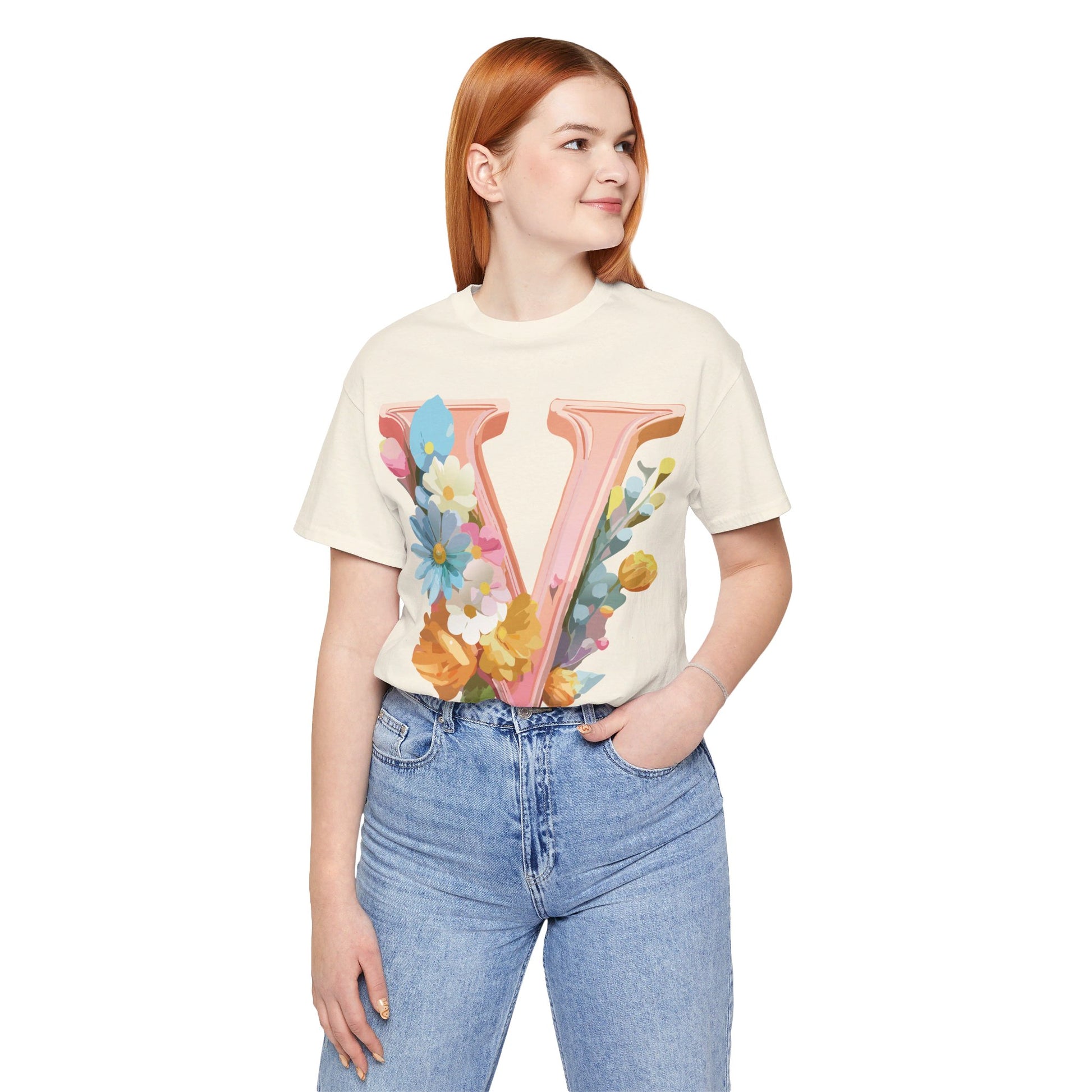 Natural Cotton Tee Shirt - Letters Collection - V Printify