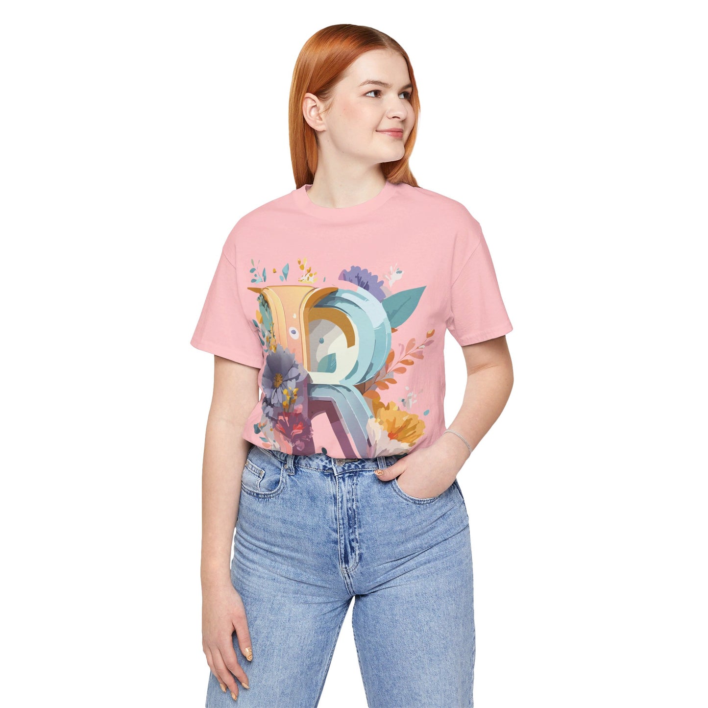 Natural Cotton Tee Shirt - Letters Collection - R Printify