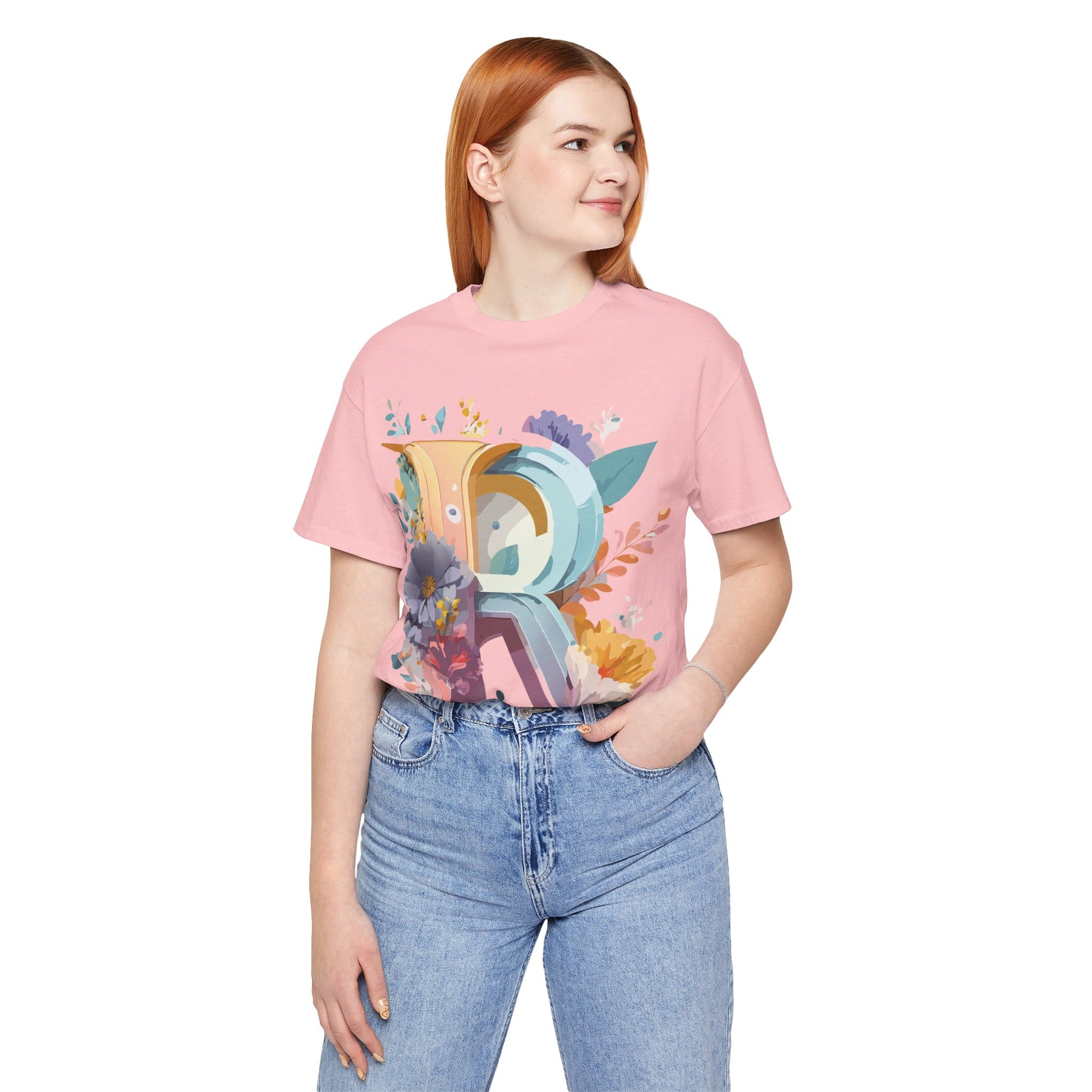 Natural Cotton Tee Shirt - Letters Collection - R Printify