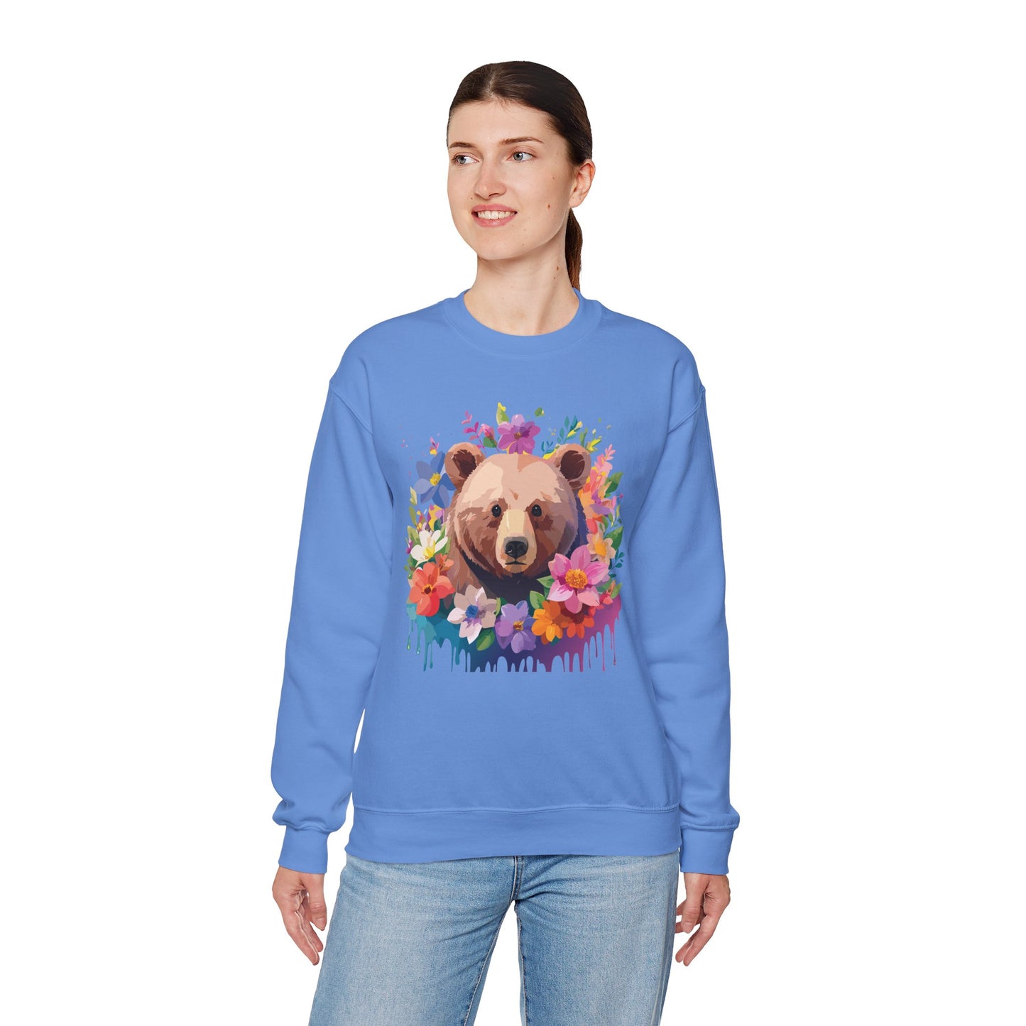 Unisex Floral Bear Sweatshirt, Animals Sweatshirt, Floral Sweatshirt, Art Design Sweatshirt