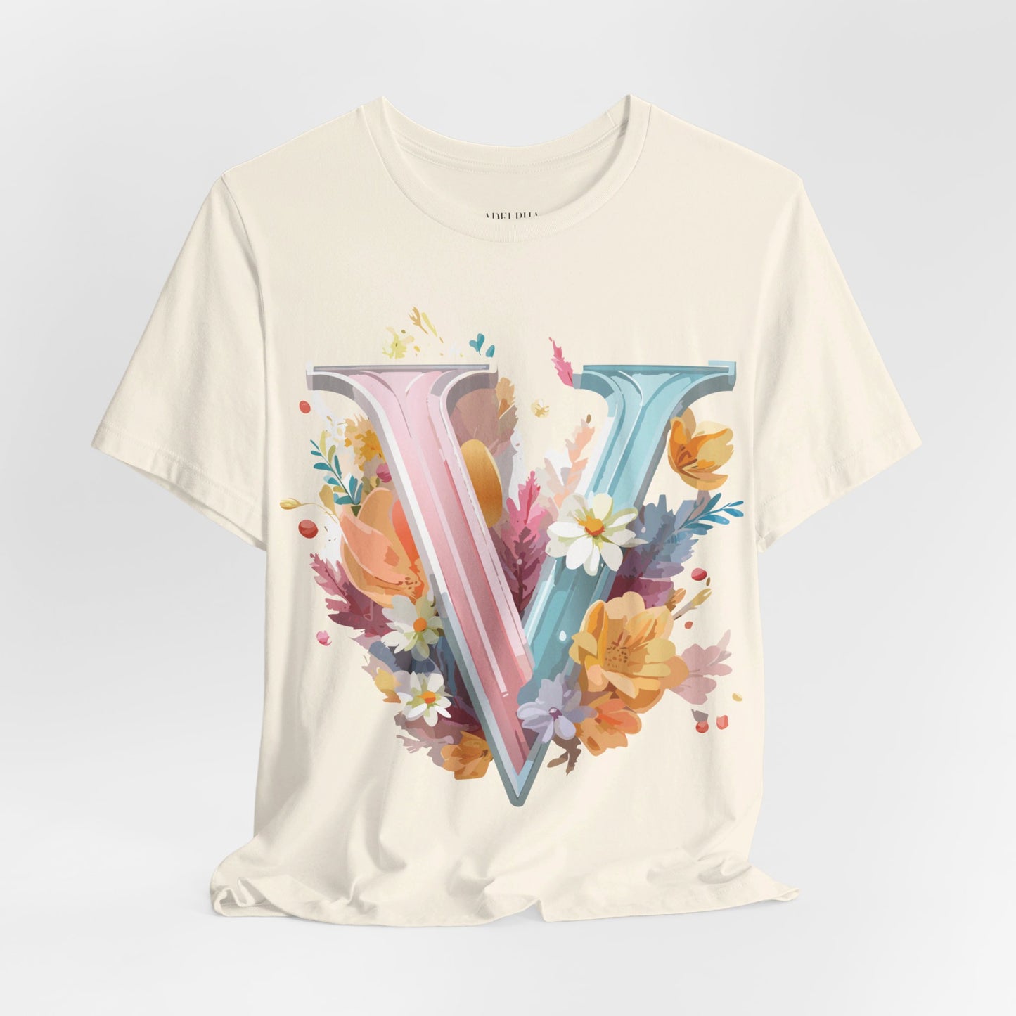 Natural Cotton Tee Shirt - Letters Collection - V Printify