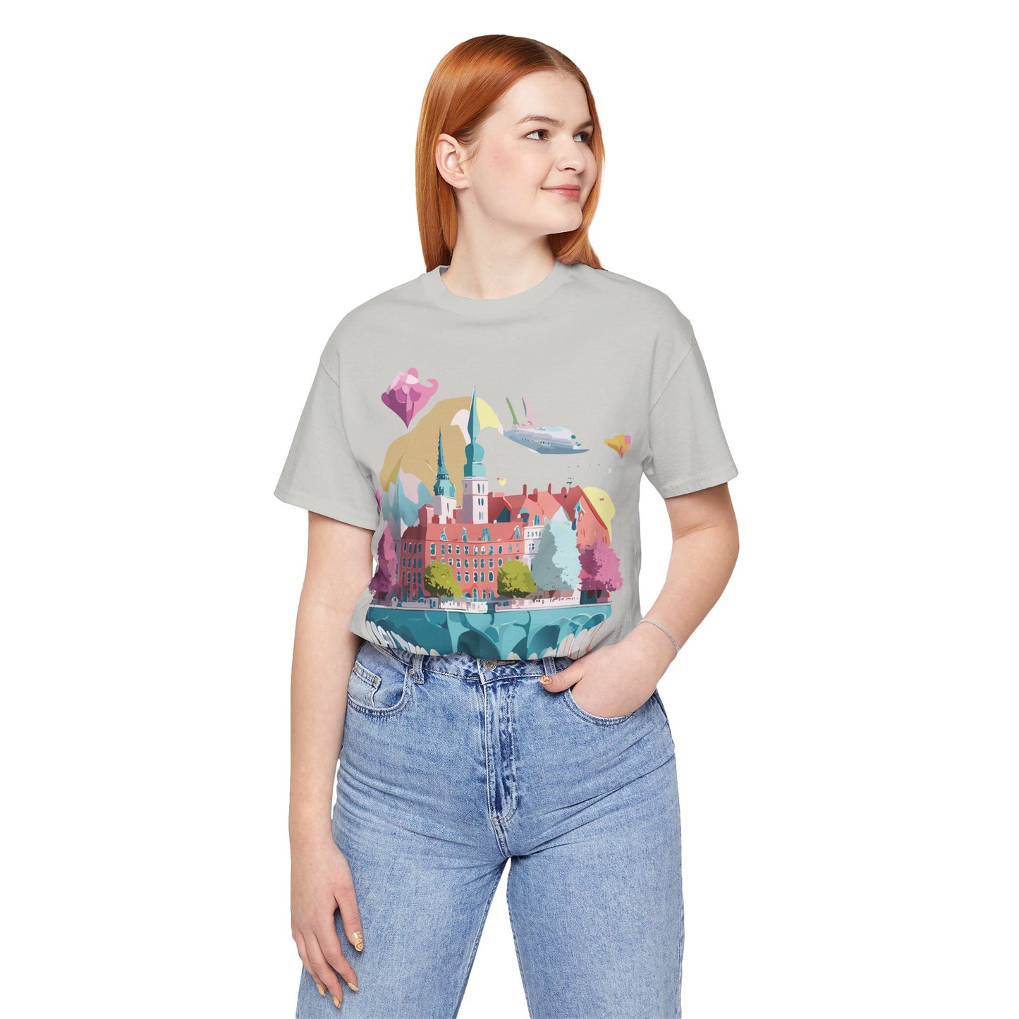 Natural Cotton Tee Shirt - Beautiful Places Collection - Warnemünde and Rostock - Germany Printify