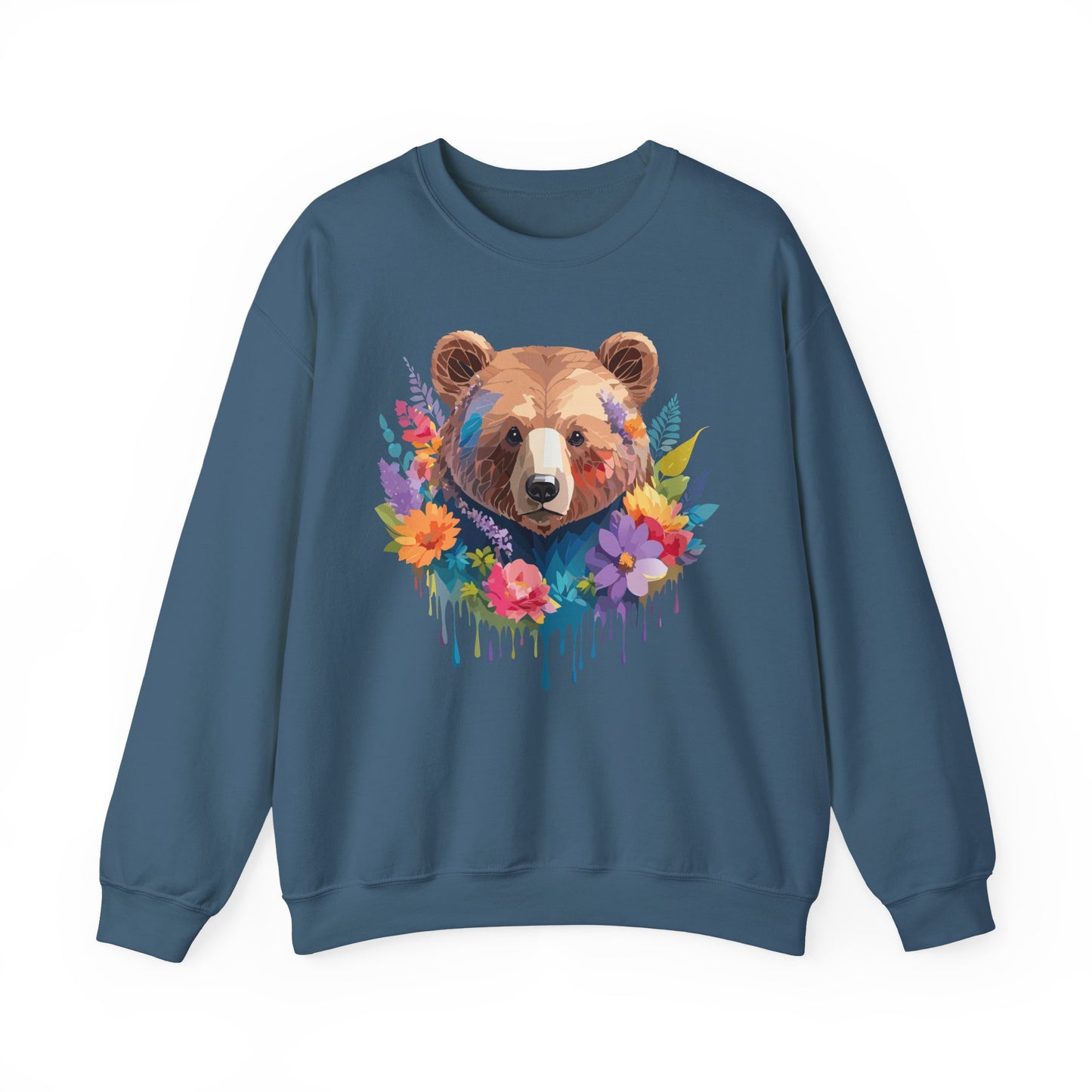 Unisex Floral Bear Sweatshirt, Animals Sweatshirt, Floral Sweatshirt, Art Design Sweatshirt