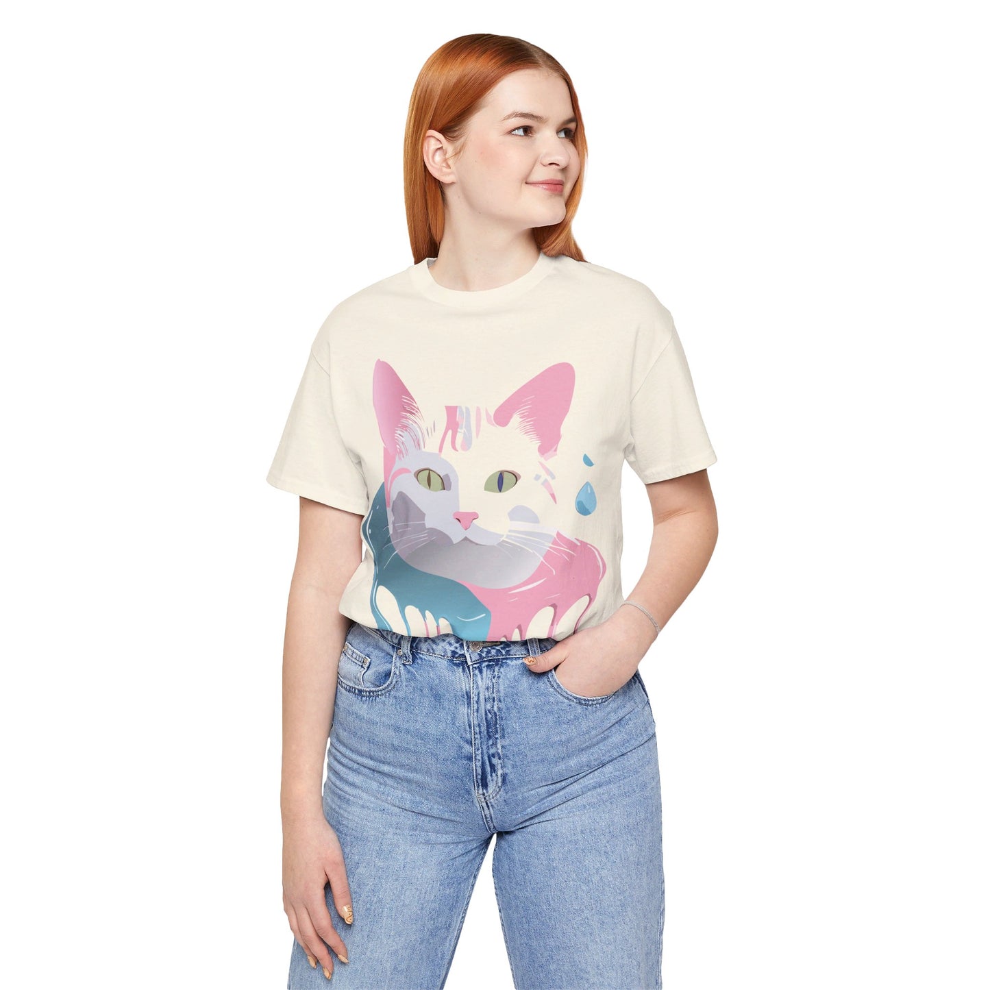 Natural Cotton Tee Shirt with Cat Printify