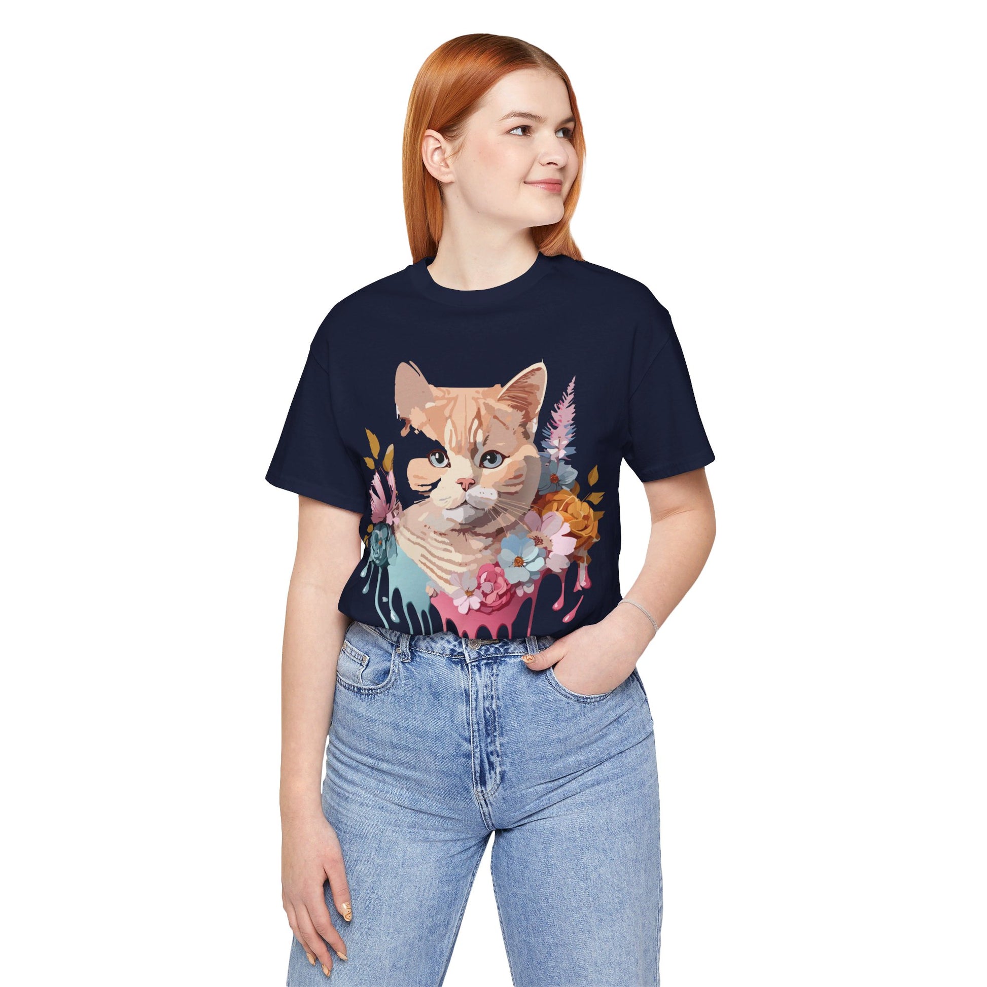 Natural Cotton Tee Shirt with Cat Printify