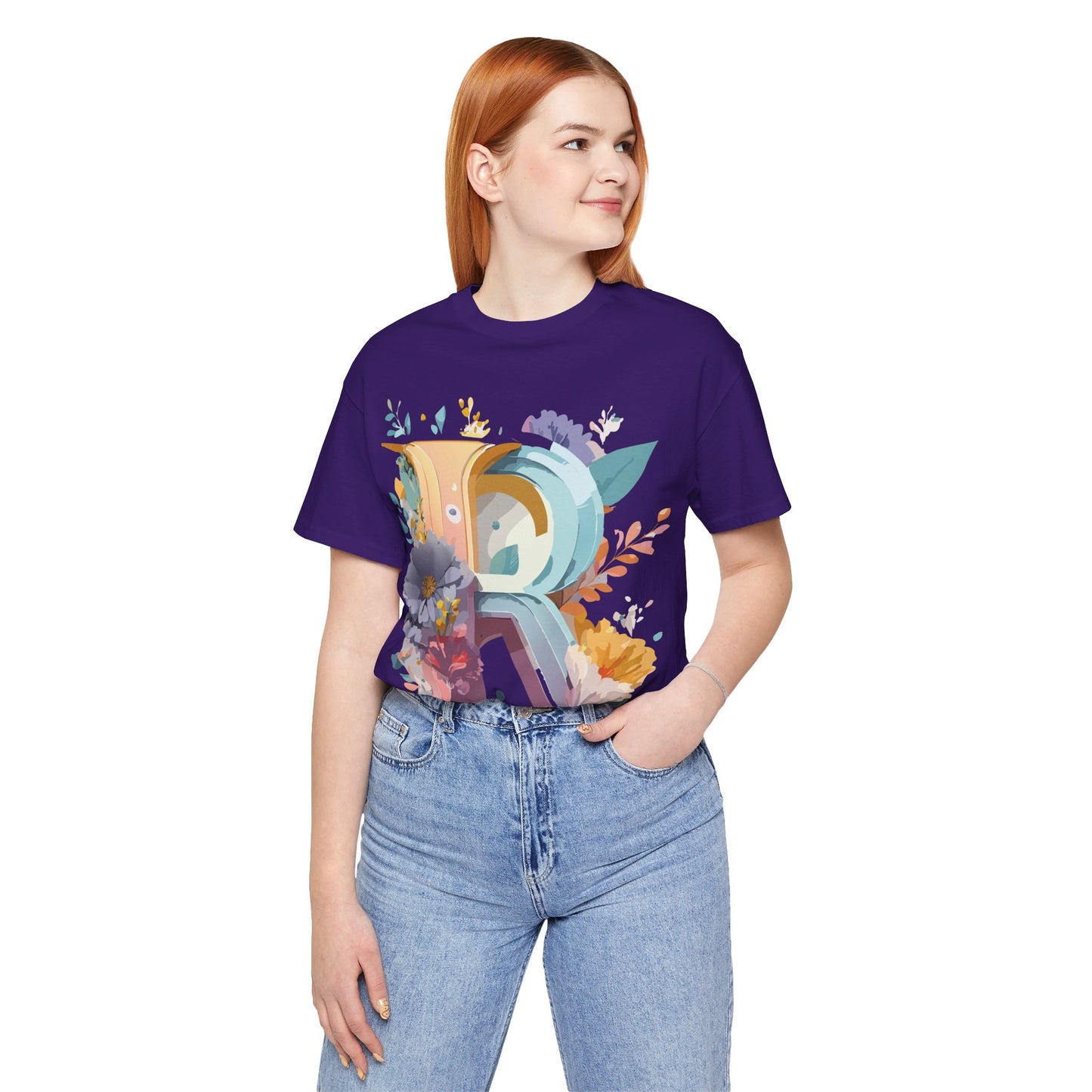 Natural Cotton Tee Shirt - Letters Collection - R Printify
