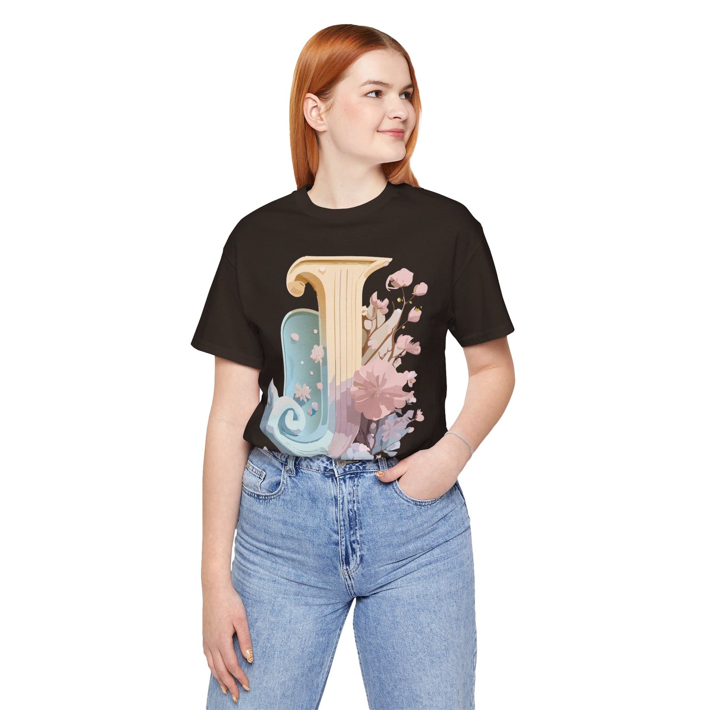 Natural Cotton Tee Shirt - Letters Collection - J Printify