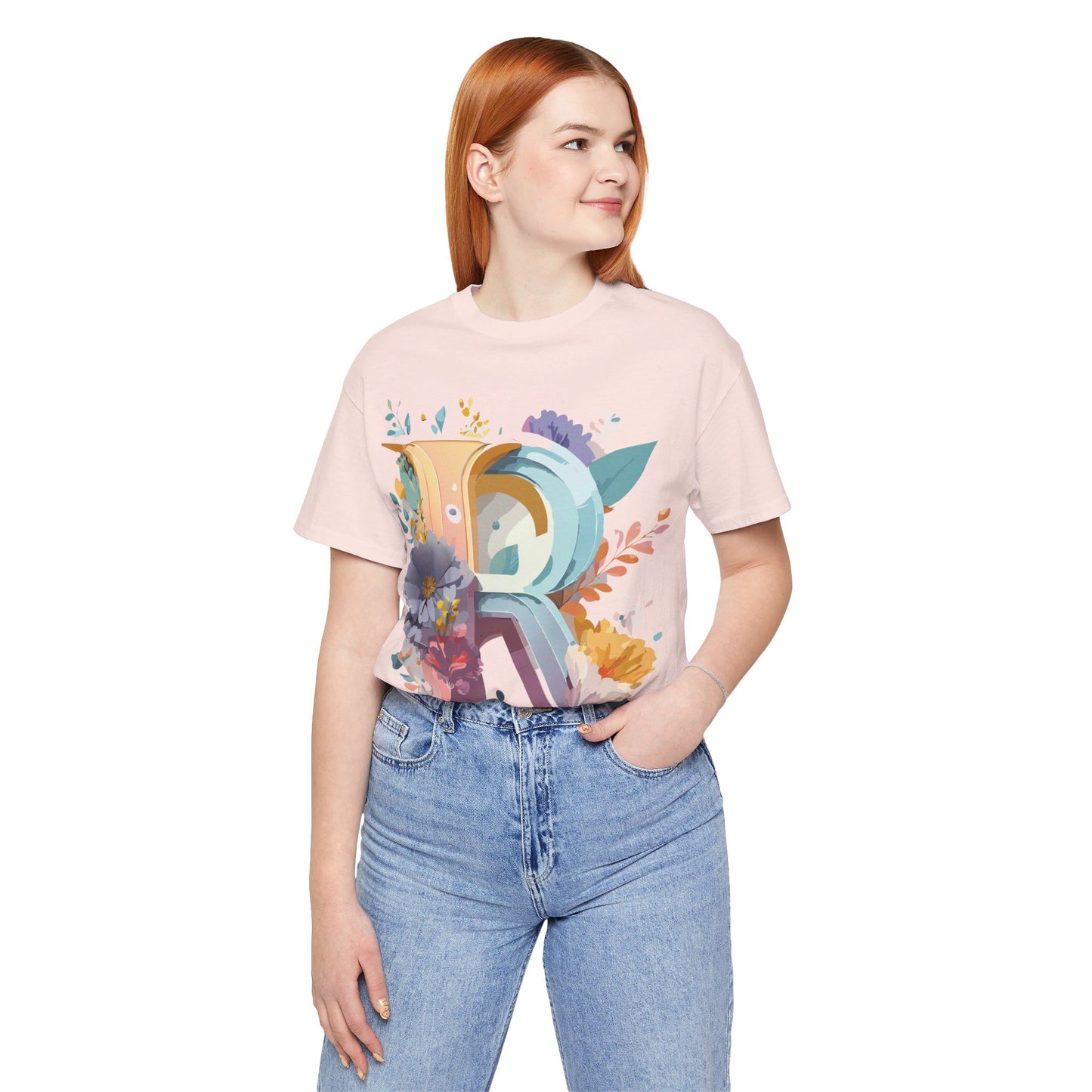 Natural Cotton Tee Shirt - Letters Collection - R Printify