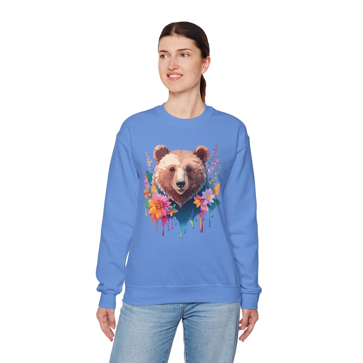 Unisex Floral Bear Sweatshirt, Animals Sweatshirt, Floral Sweatshirt, Art Design Sweatshirt