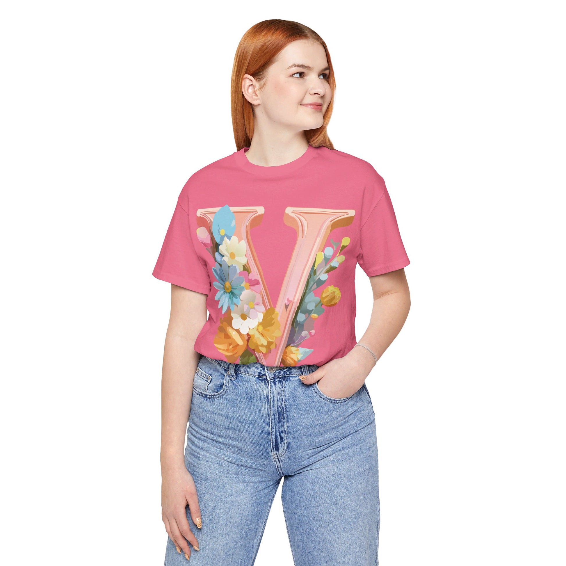 Natural Cotton Tee Shirt - Letters Collection - V Printify