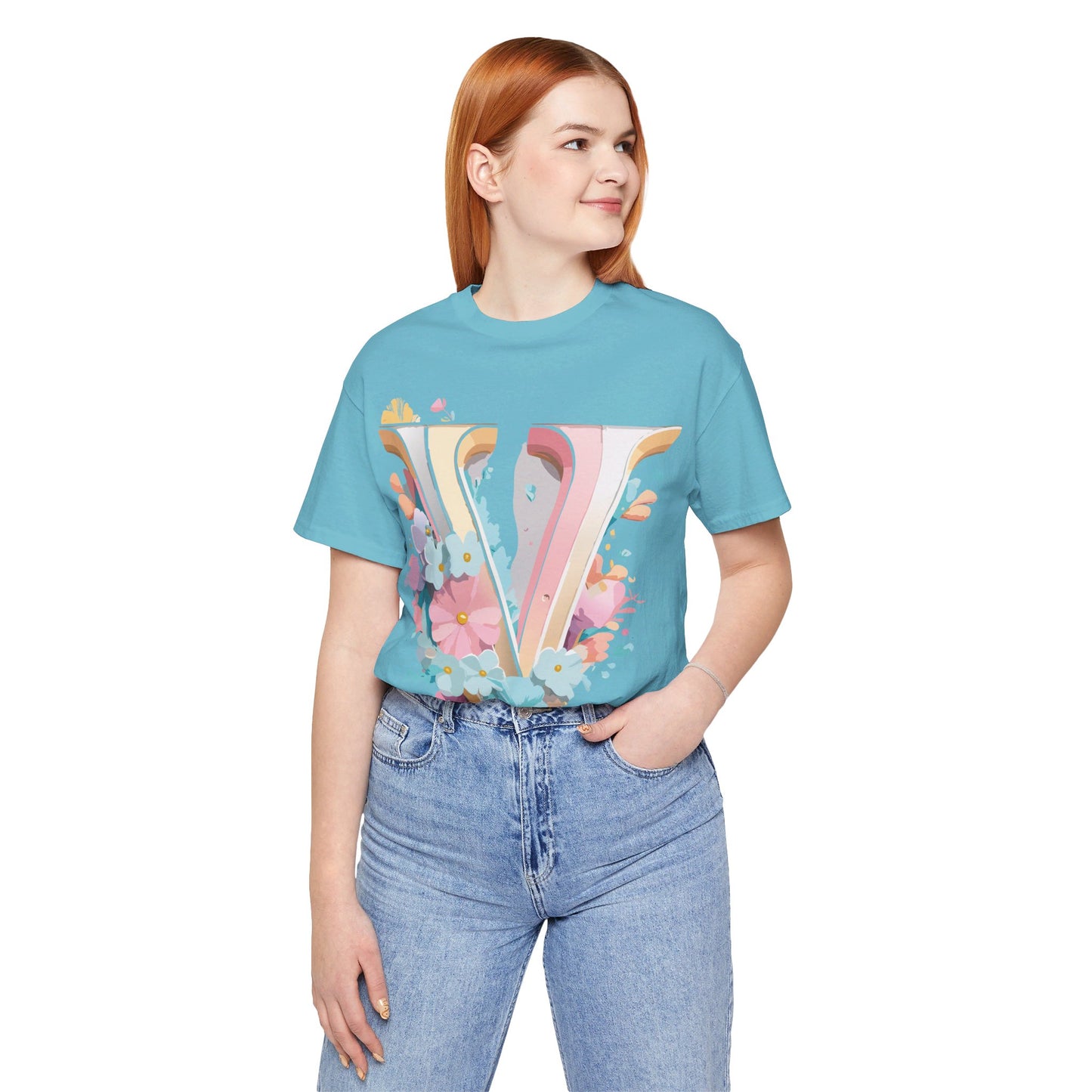 Natural Cotton Tee Shirt - Letters Collection - V Printify