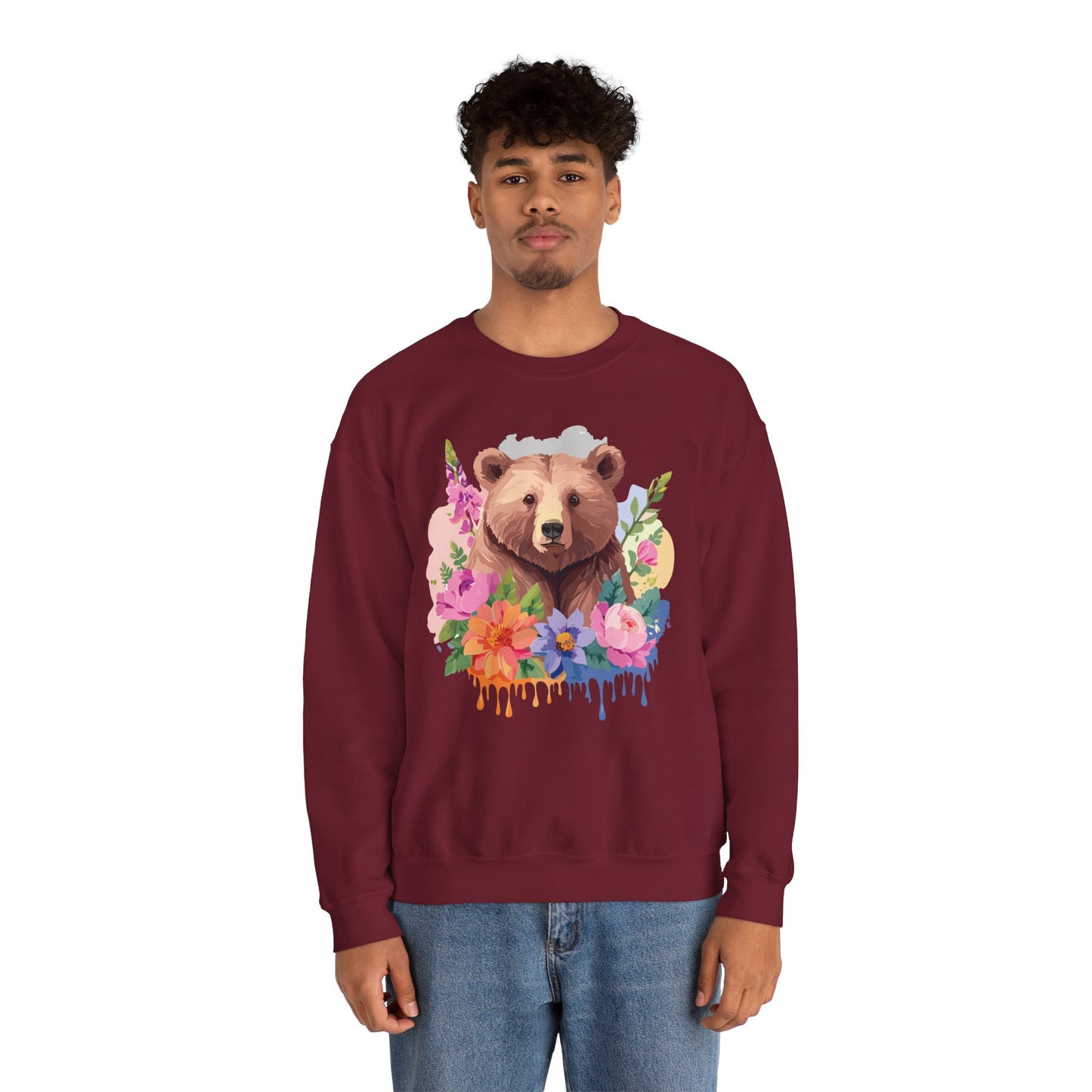 Unisex Floral Bear Sweatshirt, Animals Sweatshirt, Floral Sweatshirt, Art Design Sweatshirt