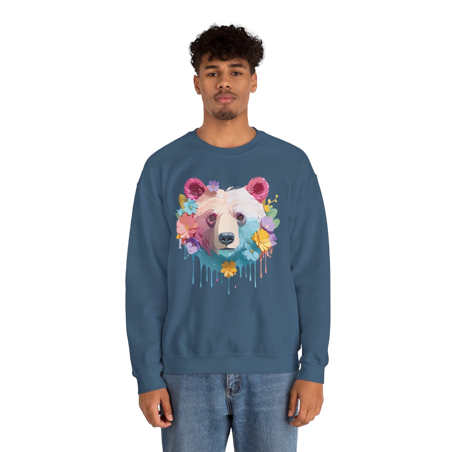 Unisex Floral Bear Sweatshirt, Animals Sweatshirt, Floral Sweatshirt, Art Design Sweatshirt