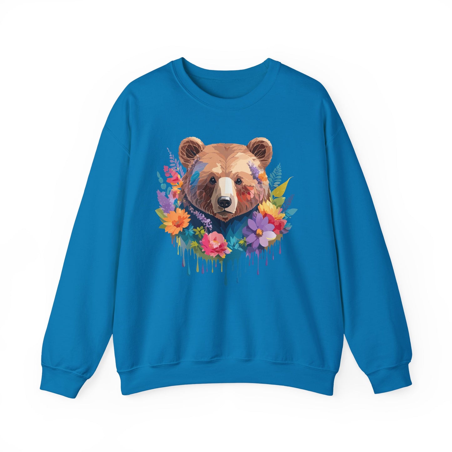 Unisex Floral Bear Sweatshirt, Animals Sweatshirt, Floral Sweatshirt, Art Design Sweatshirt