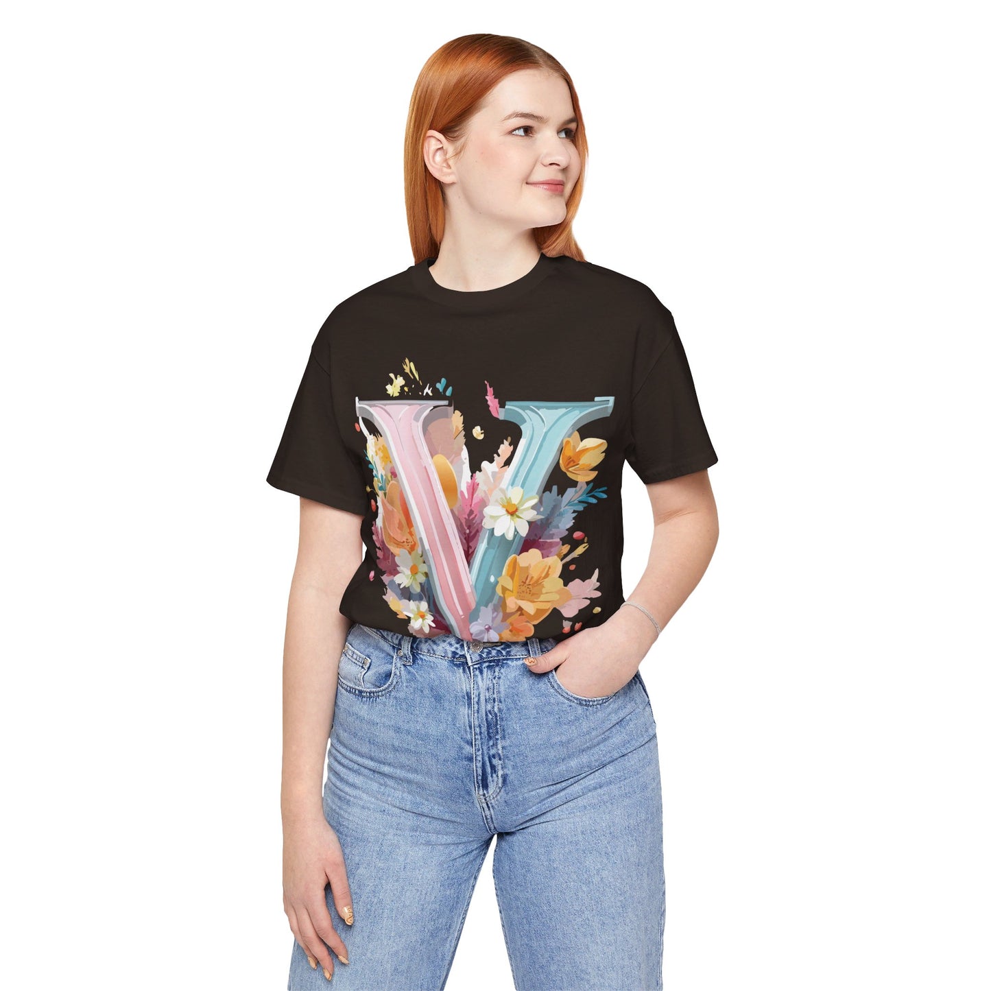 Natural Cotton Tee Shirt - Letters Collection - V Printify