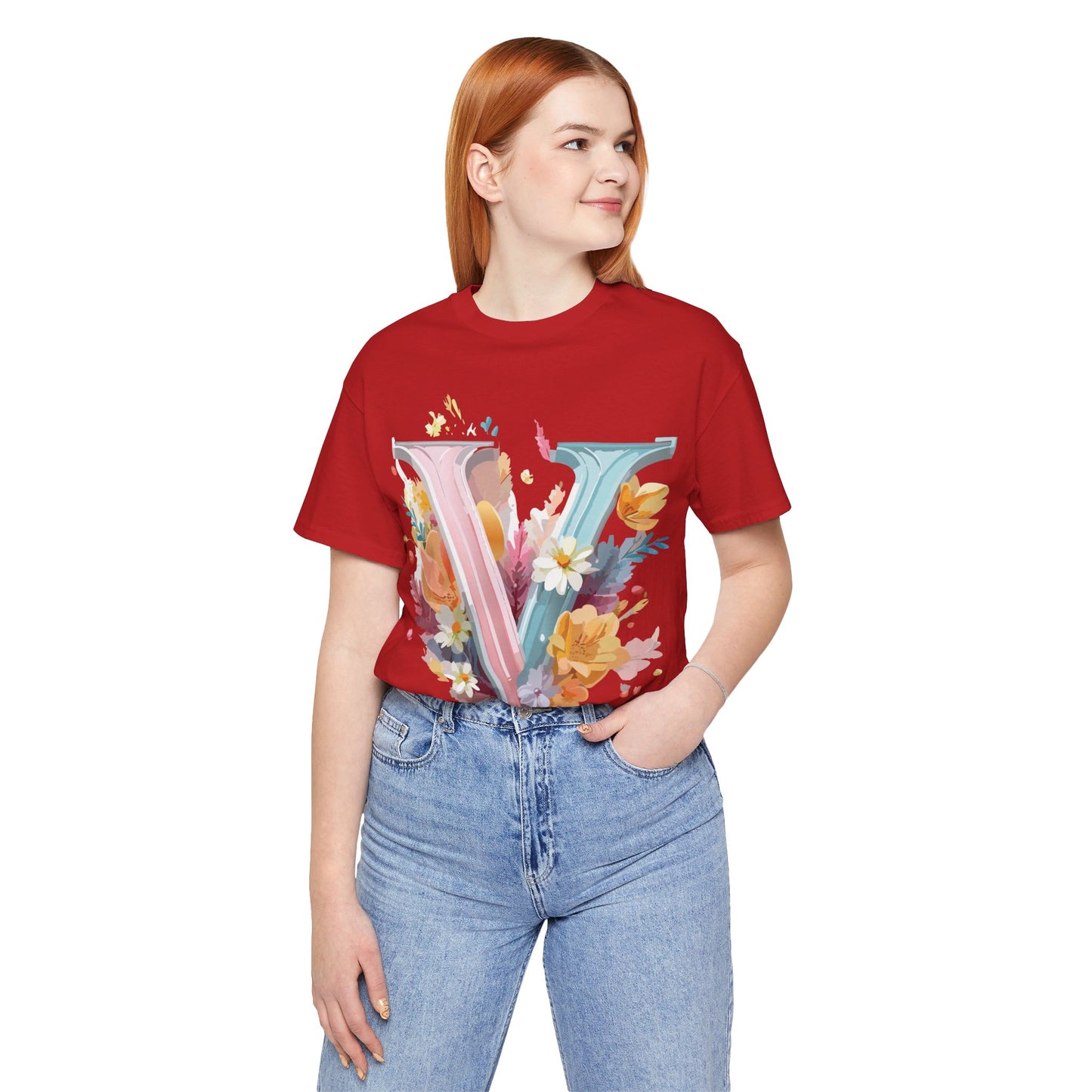 Natural Cotton Tee Shirt - Letters Collection - V Printify