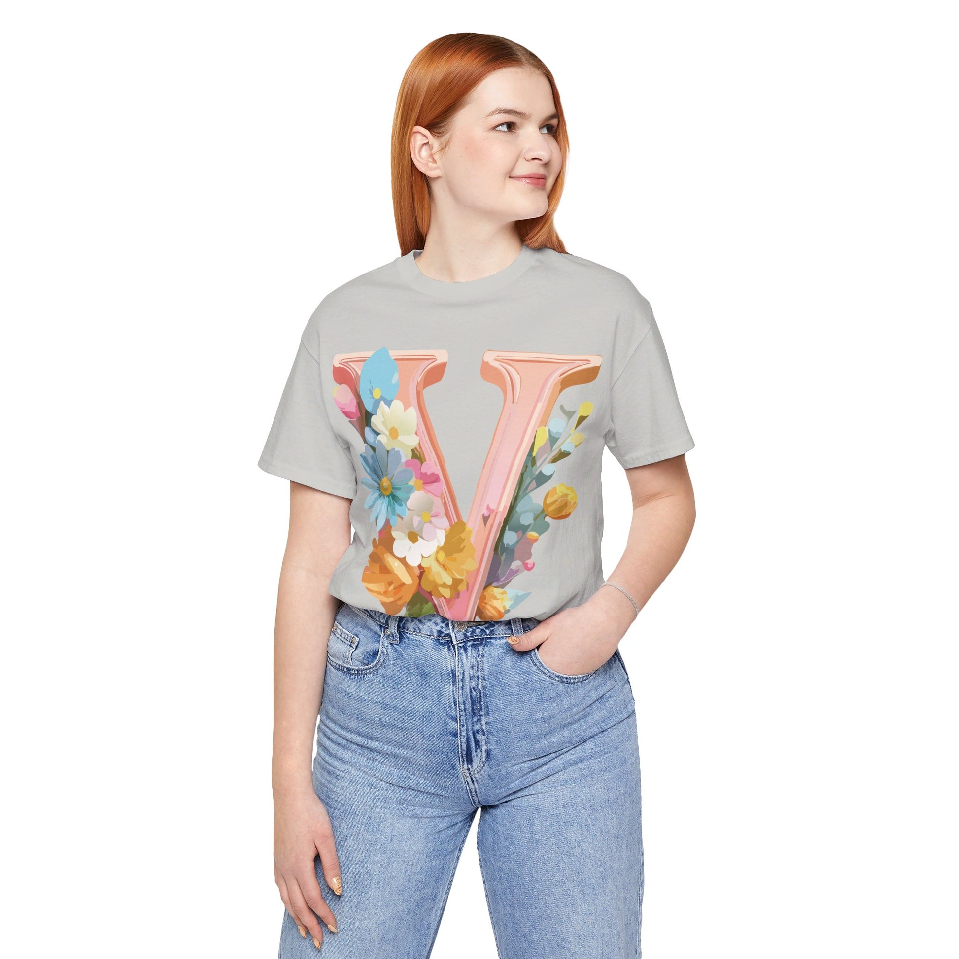 Natural Cotton Tee Shirt - Letters Collection - V Printify