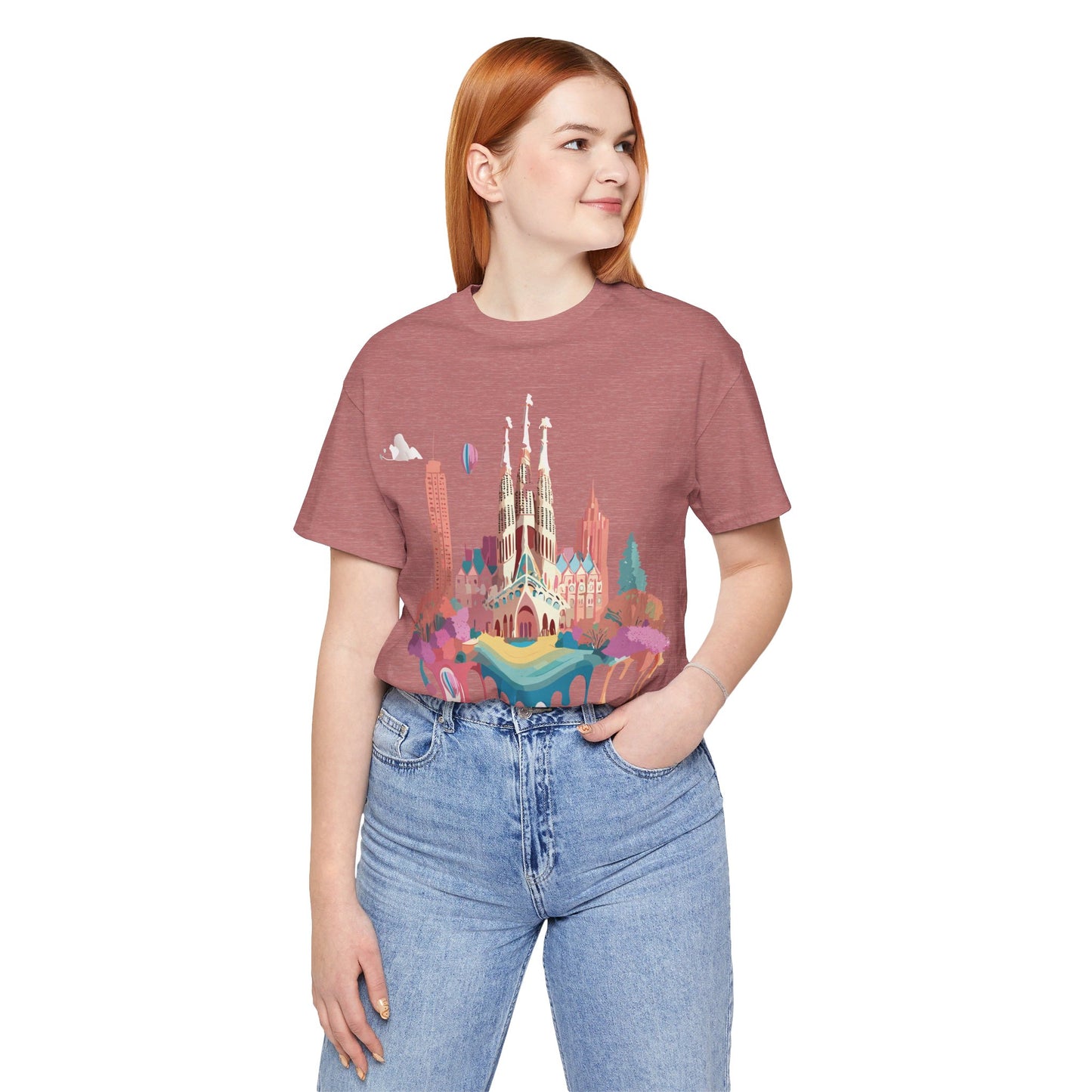 Natural Cotton Tee Shirt - Beautiful Places Collection - Barcelona Printify