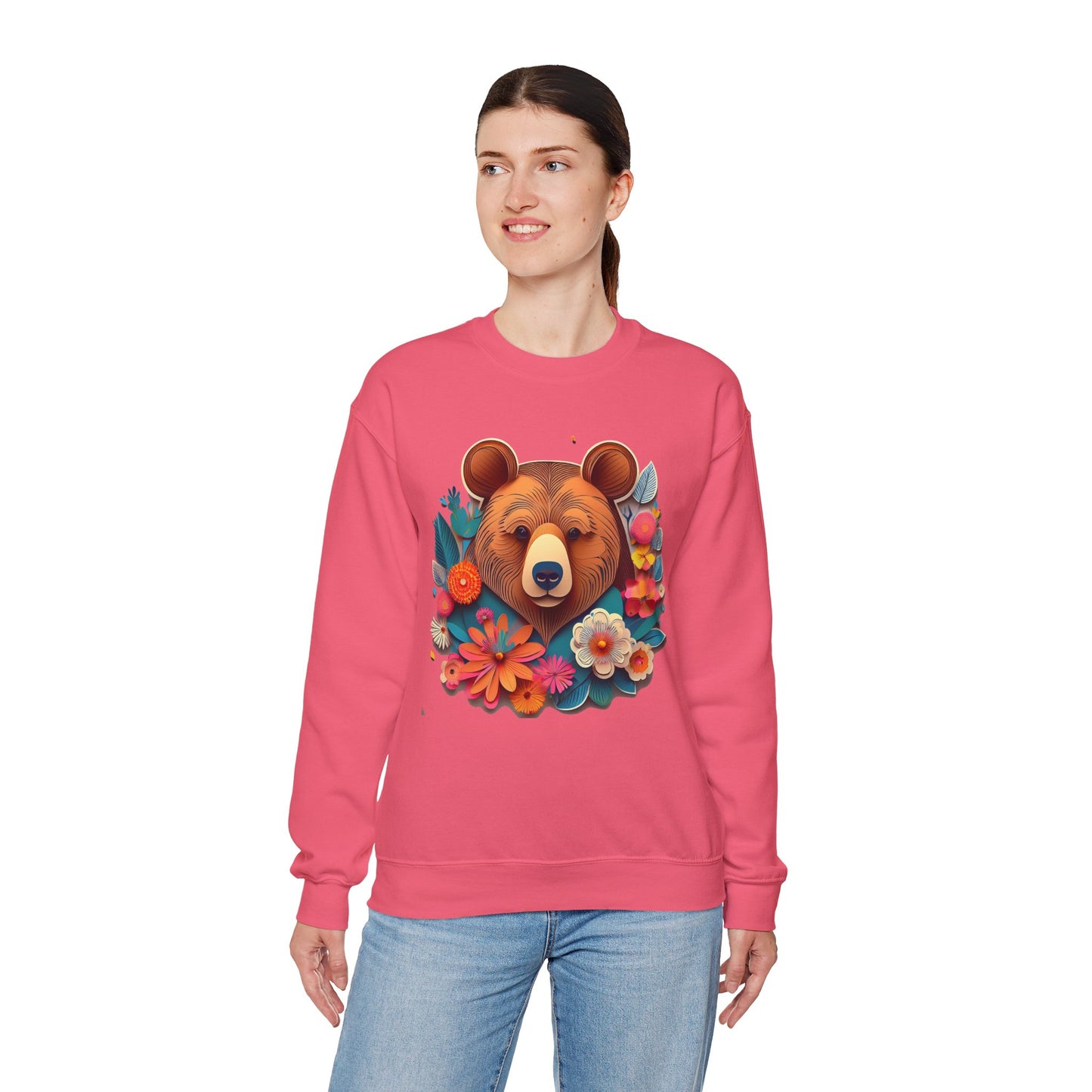 Unisex Floral Bear Sweatshirt, Animals Sweatshirt, Floral Sweatshirt, Art Design Sweatshirt