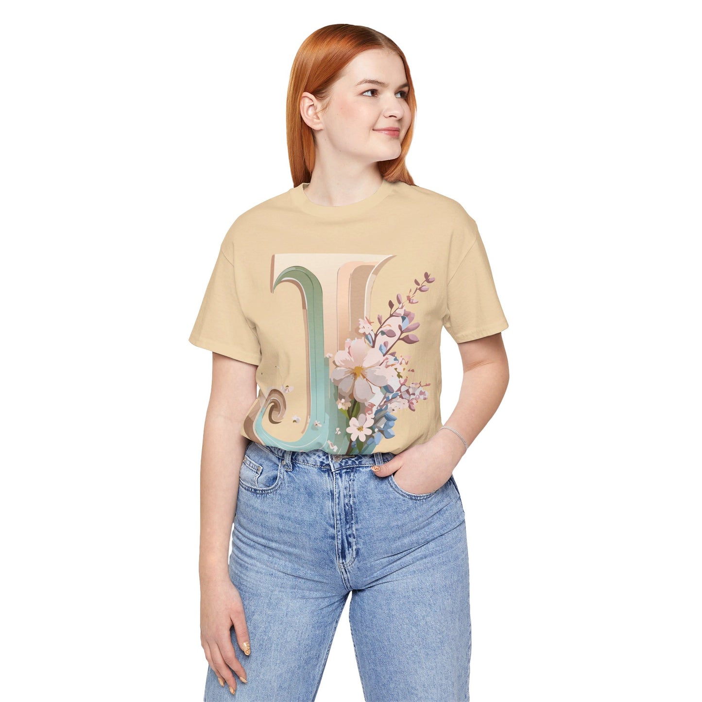 Natural Cotton Tee Shirt - Letters Collection - J Printify