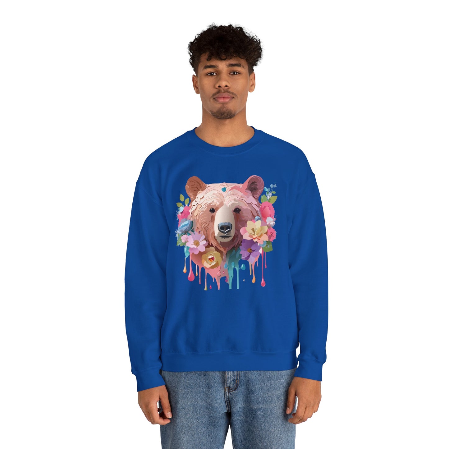 Unisex Floral Bear Sweatshirt, Animals Sweatshirt, Floral Sweatshirt, Art Design Sweatshirt