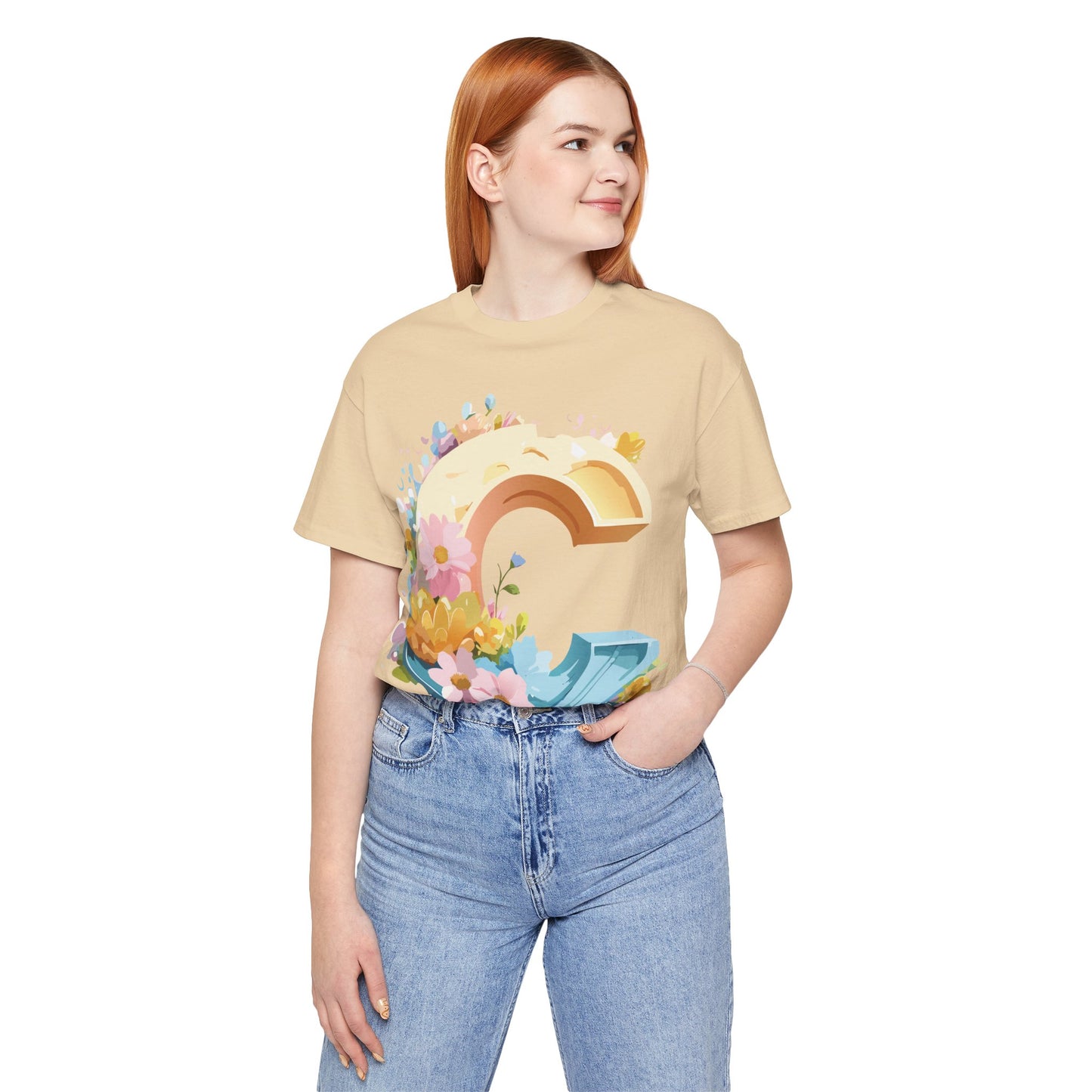 Natural Cotton Tee Shirt - Letters Collection - C Printify