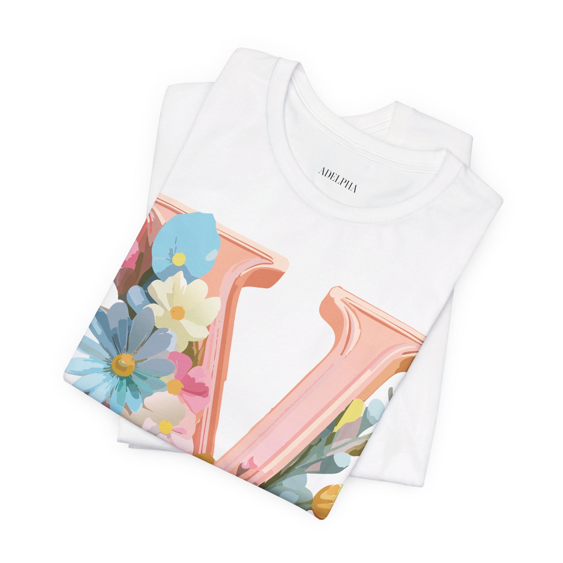 Natural Cotton Tee Shirt - Letters Collection - V Printify