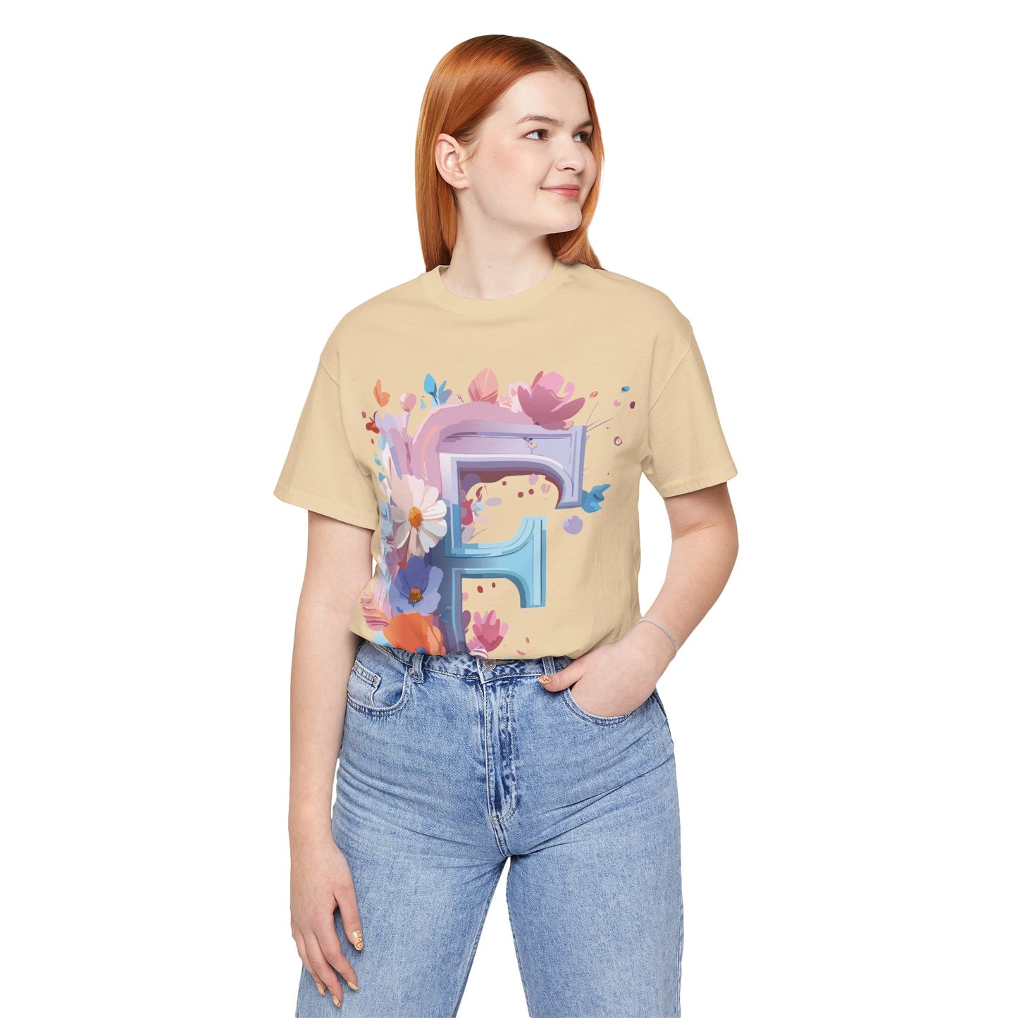 Natural Cotton Tee Shirt - Letters Collection - F Printify