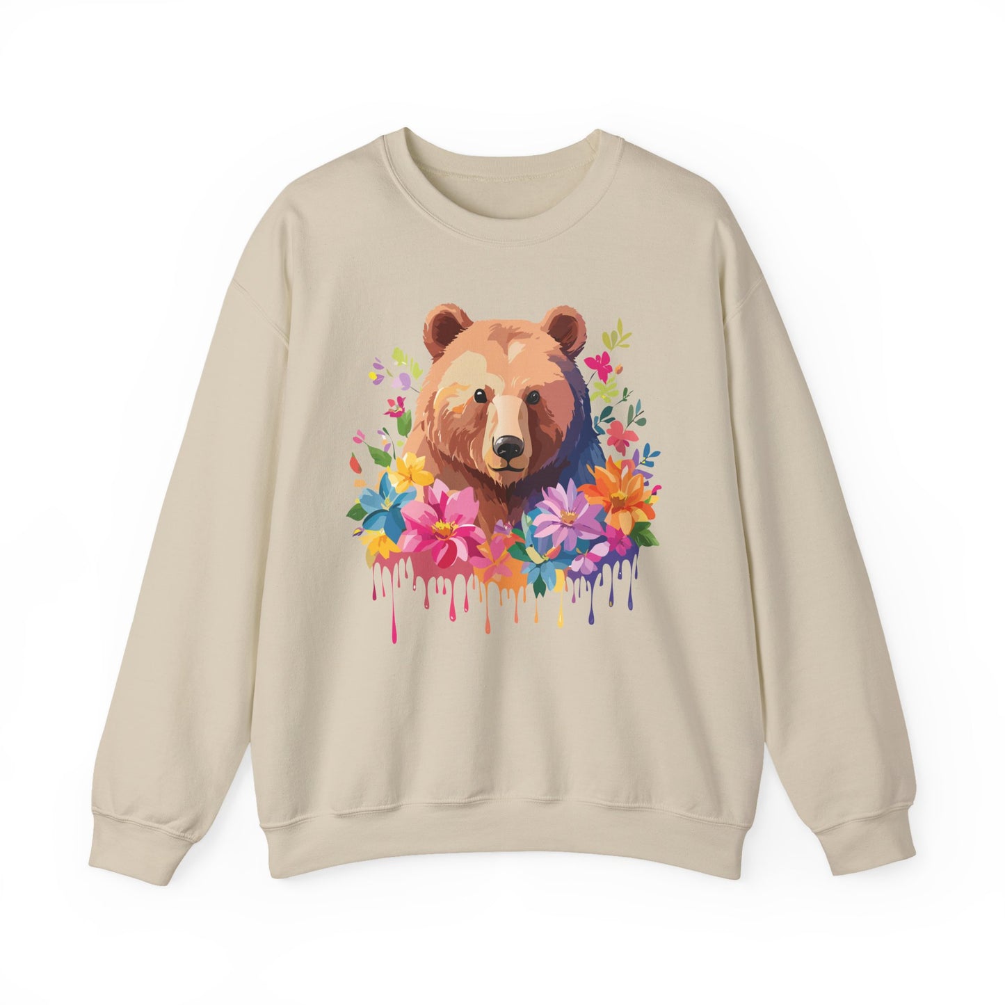 Unisex Floral Bear Sweatshirt, Animals Sweatshirt, Floral Sweatshirt, Art Design Sweatshirt