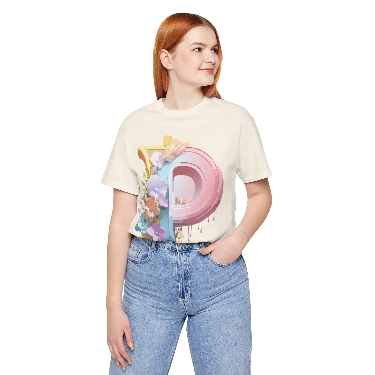 Natural Cotton Tee Shirt - Letters Collection - P Printify