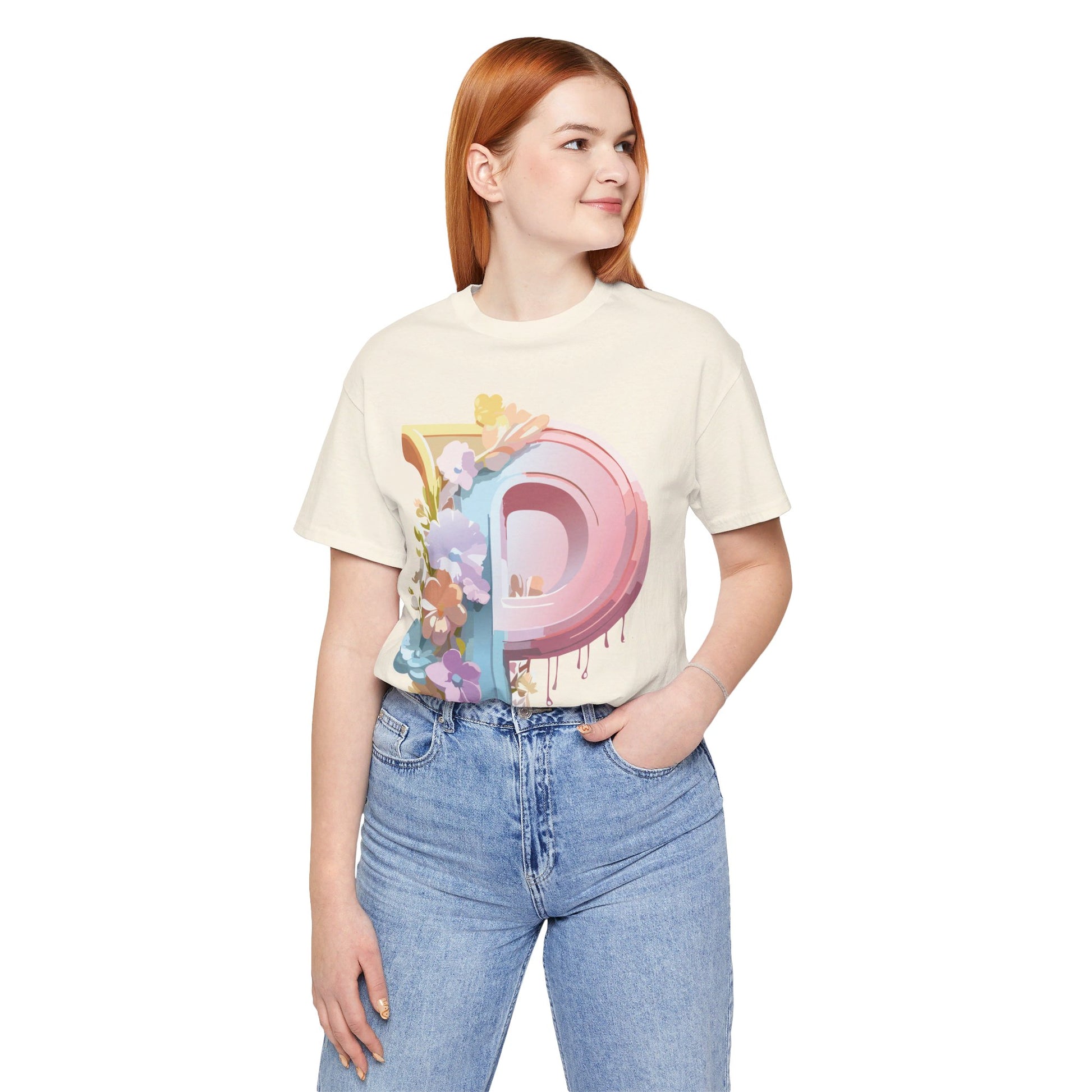 Natural Cotton Tee Shirt - Letters Collection - P Printify