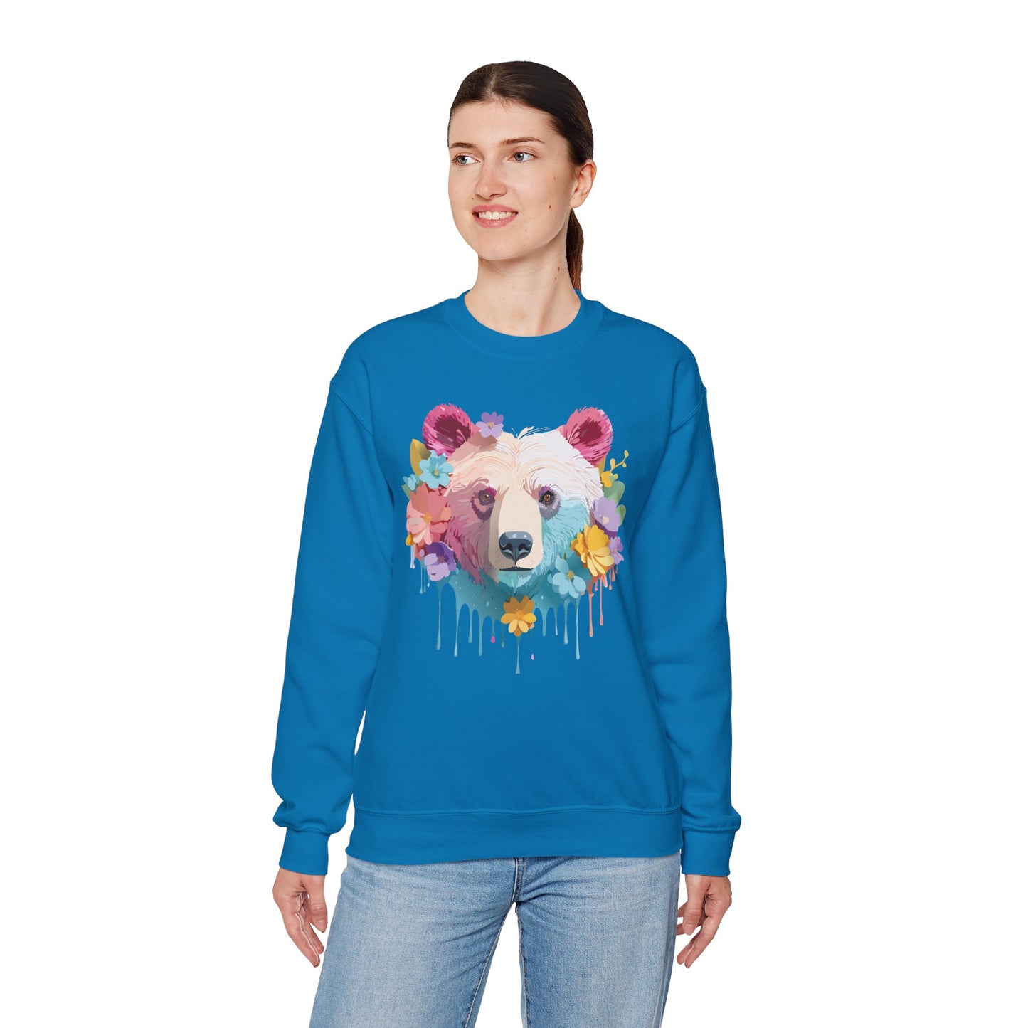 Unisex Floral Bear Sweatshirt, Animals Sweatshirt, Floral Sweatshirt, Art Design Sweatshirt