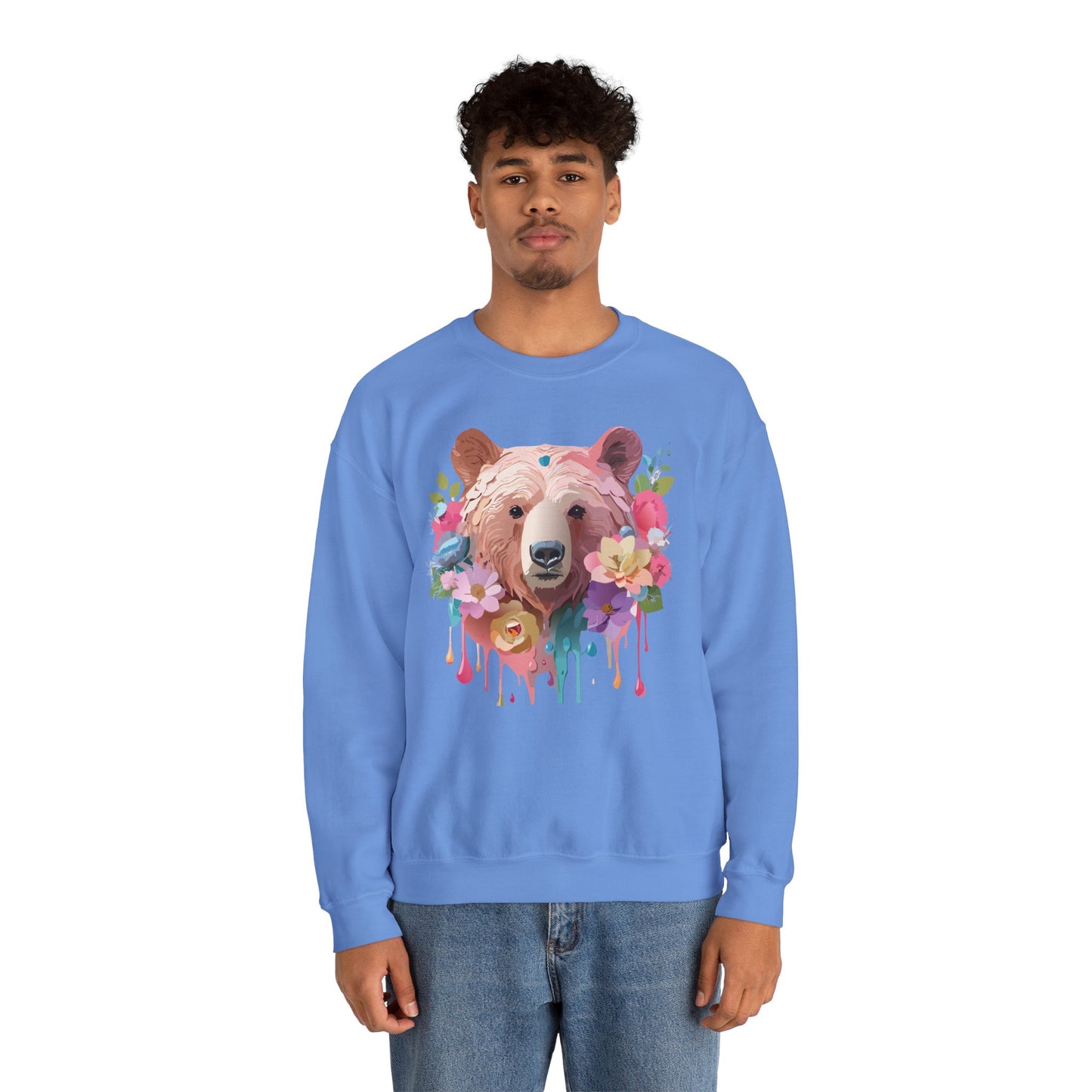 Unisex Floral Bear Sweatshirt, Animals Sweatshirt, Floral Sweatshirt, Art Design Sweatshirt