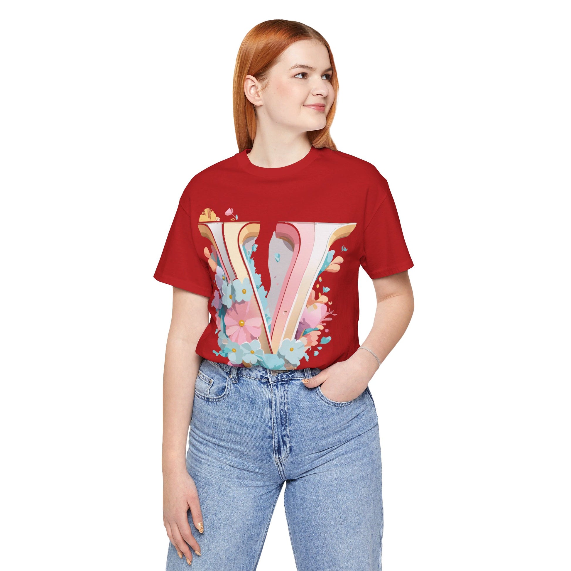 Natural Cotton Tee Shirt - Letters Collection - V Printify