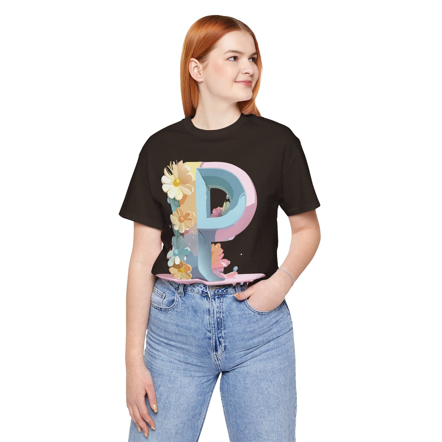 Natural Cotton Tee Shirt - Letters Collection - P Printify