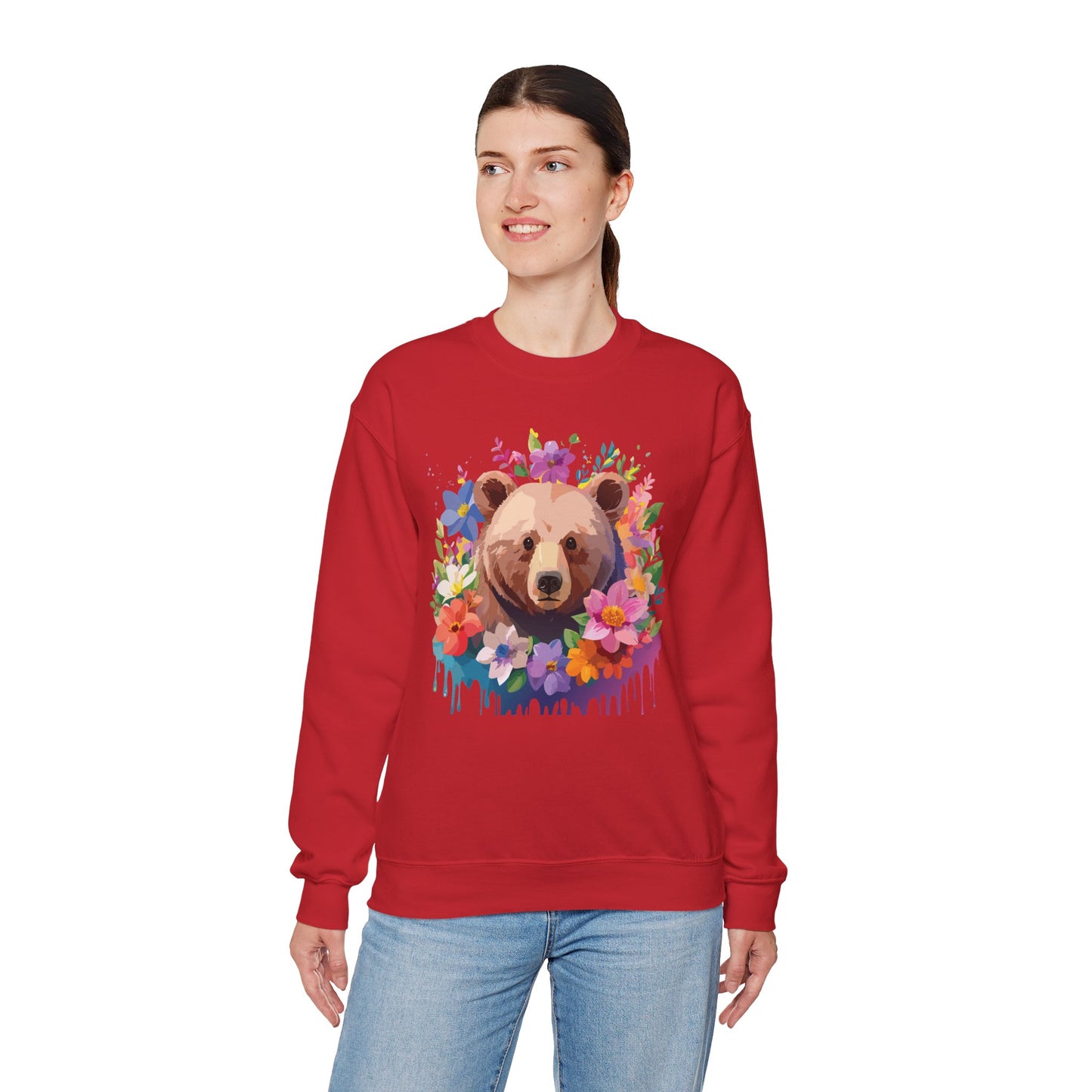 Unisex Floral Bear Sweatshirt, Animals Sweatshirt, Floral Sweatshirt, Art Design Sweatshirt