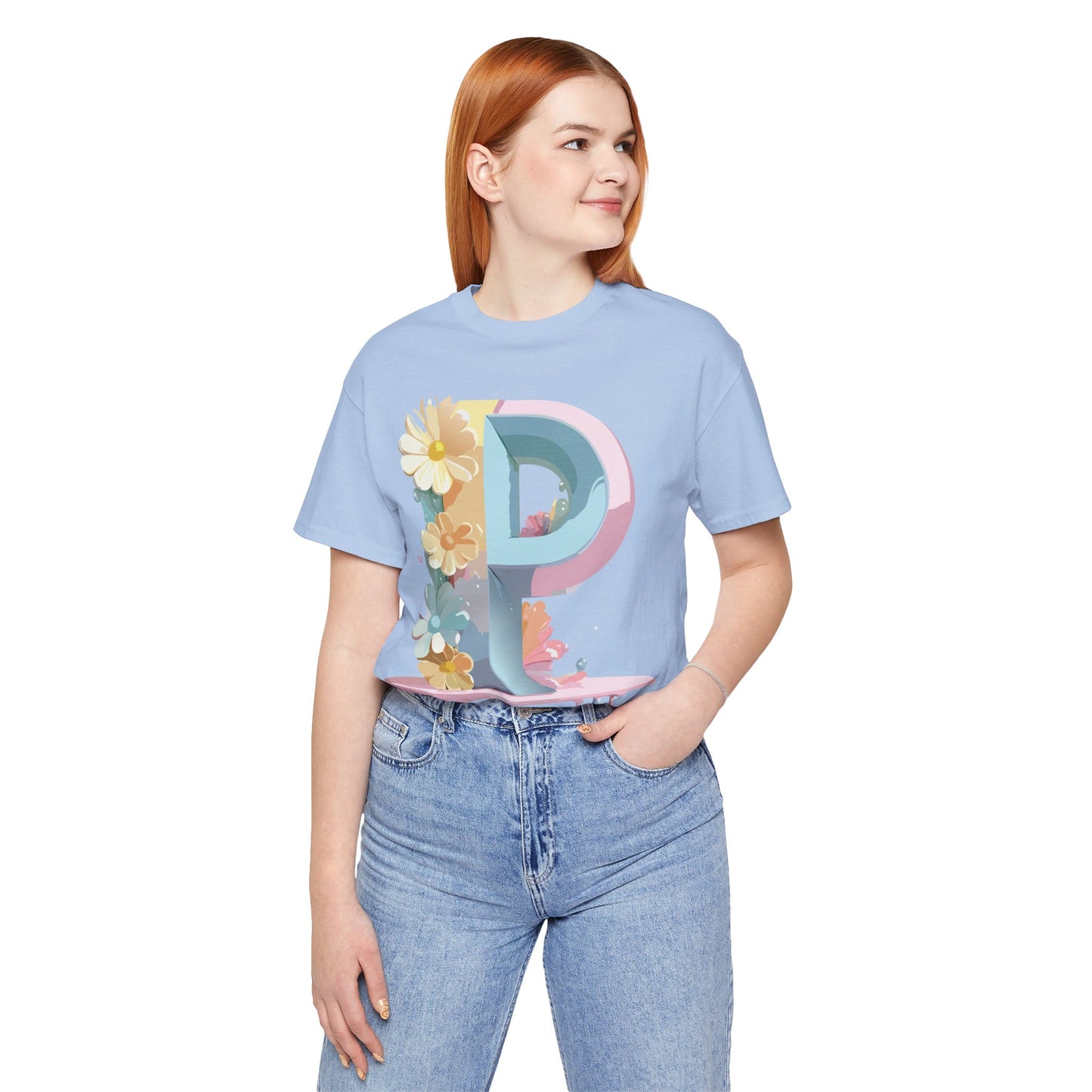 Natural Cotton Tee Shirt - Letters Collection - P Printify