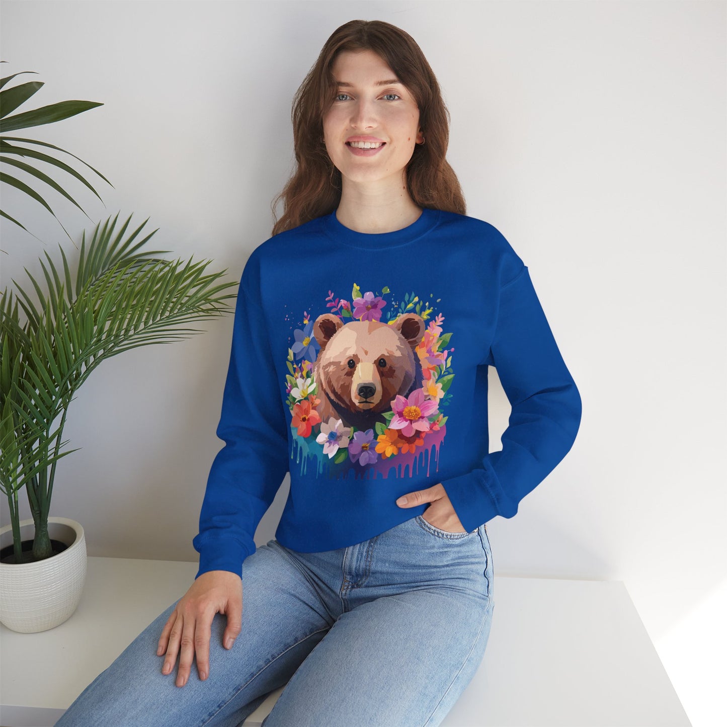 Unisex Floral Bear Sweatshirt, Animals Sweatshirt, Floral Sweatshirt, Art Design Sweatshirt
